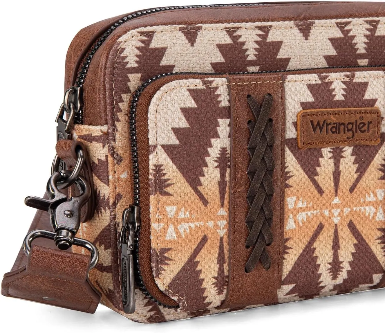 Wrangler Crossbody Bag for Women Boho Aztec Small Multi Pocket Crossover Purse