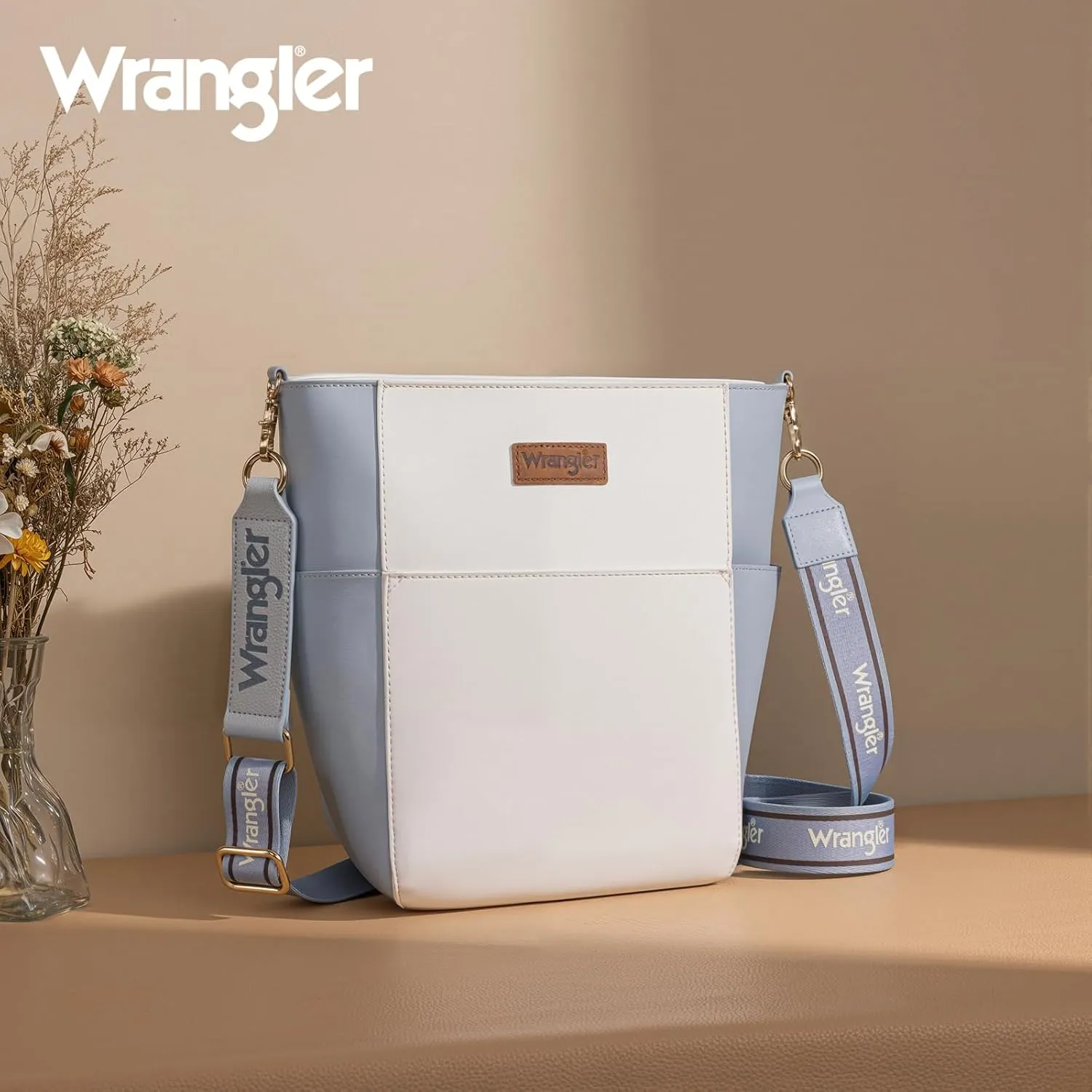 Wrangler MEDIUM Crossbody Bag for Women Vegan Leather Bucket Handbags with Guitar Strap