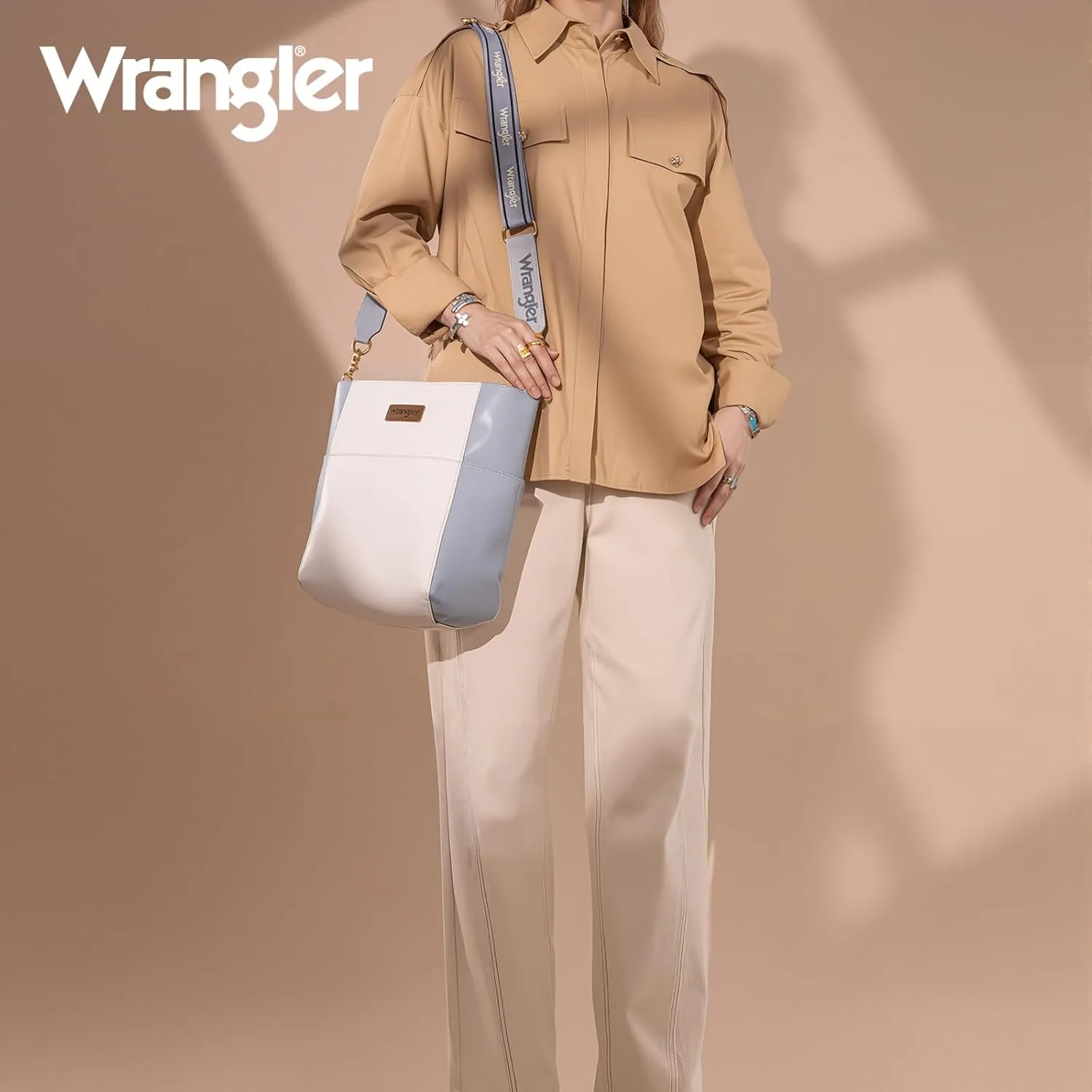 Wrangler MEDIUM Crossbody Bag for Women Vegan Leather Bucket Handbags with Guitar Strap