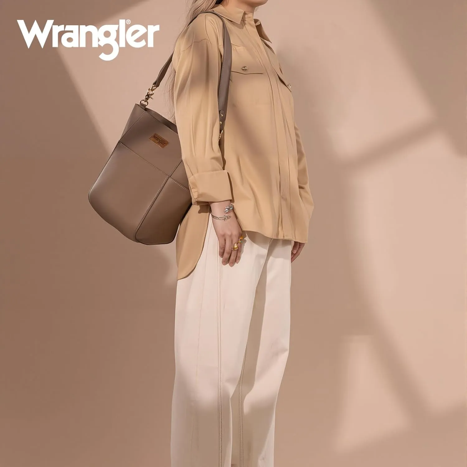 Wrangler MEDIUM Crossbody Bag for Women Vegan Leather Bucket Handbags with Guitar Strap