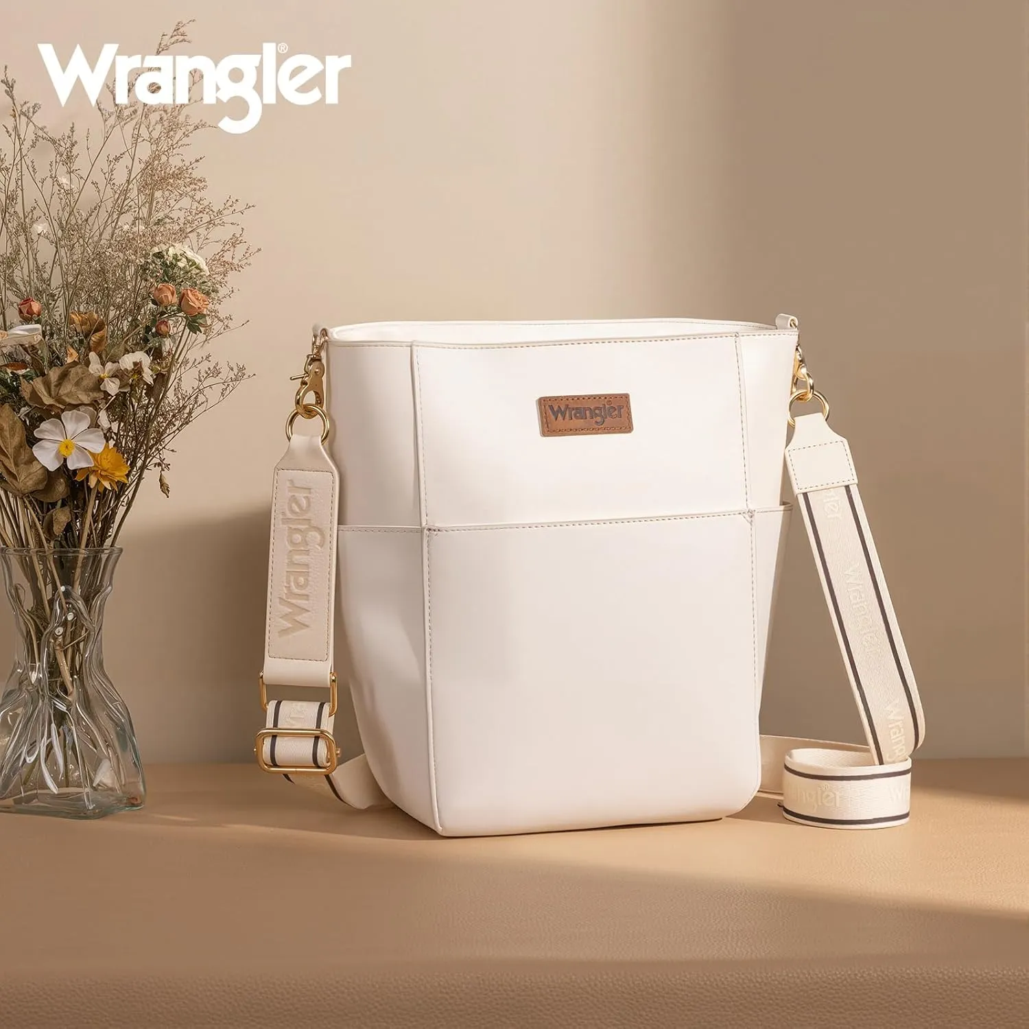 Wrangler MEDIUM Crossbody Bag for Women Vegan Leather Bucket Handbags with Guitar Strap