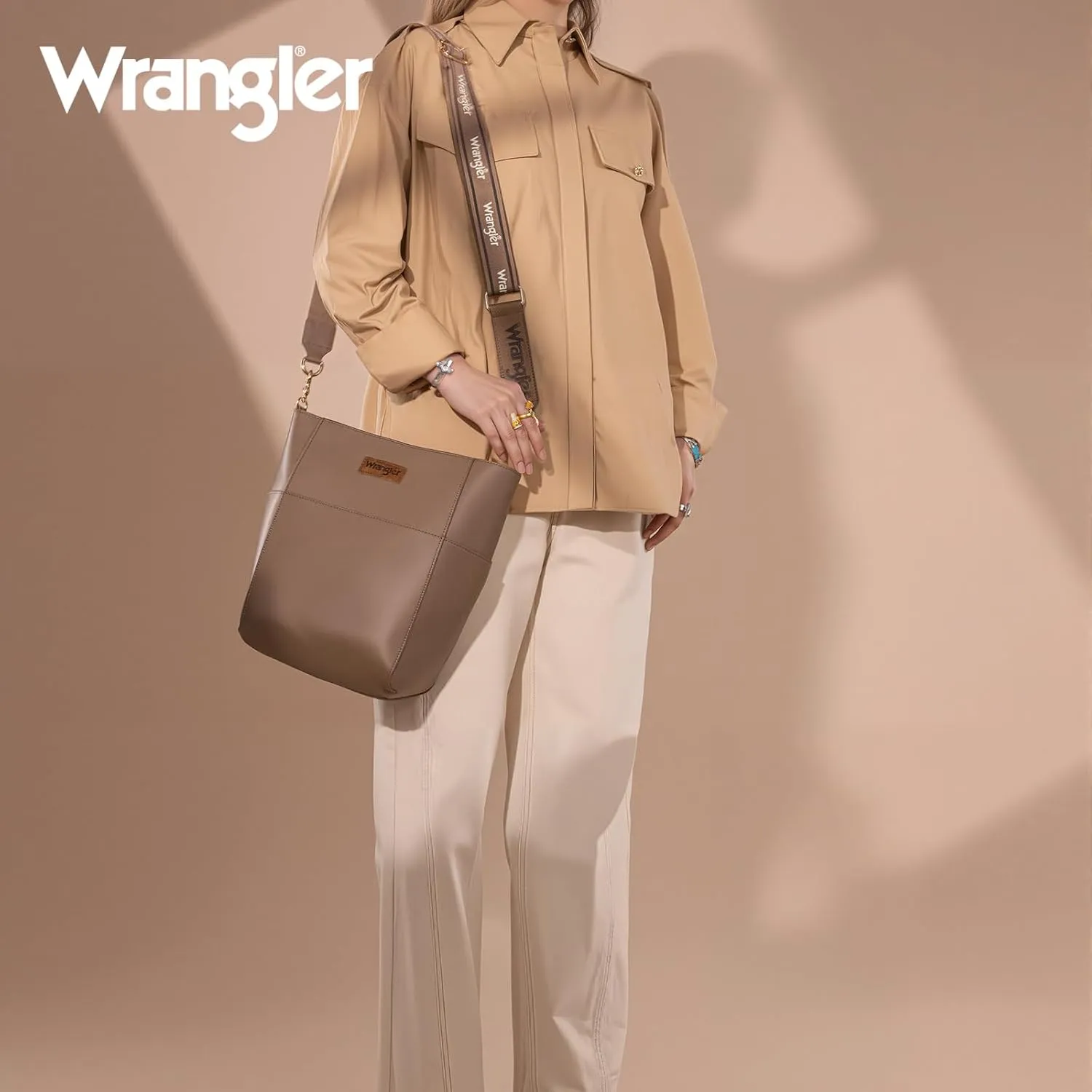 Wrangler MEDIUM Crossbody Bag for Women Vegan Leather Bucket Handbags with Guitar Strap