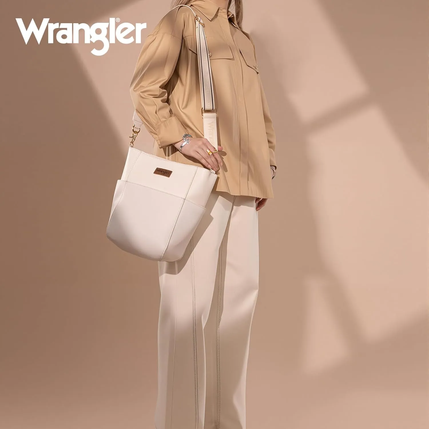 Wrangler MEDIUM Crossbody Bag for Women Vegan Leather Bucket Handbags with Guitar Strap