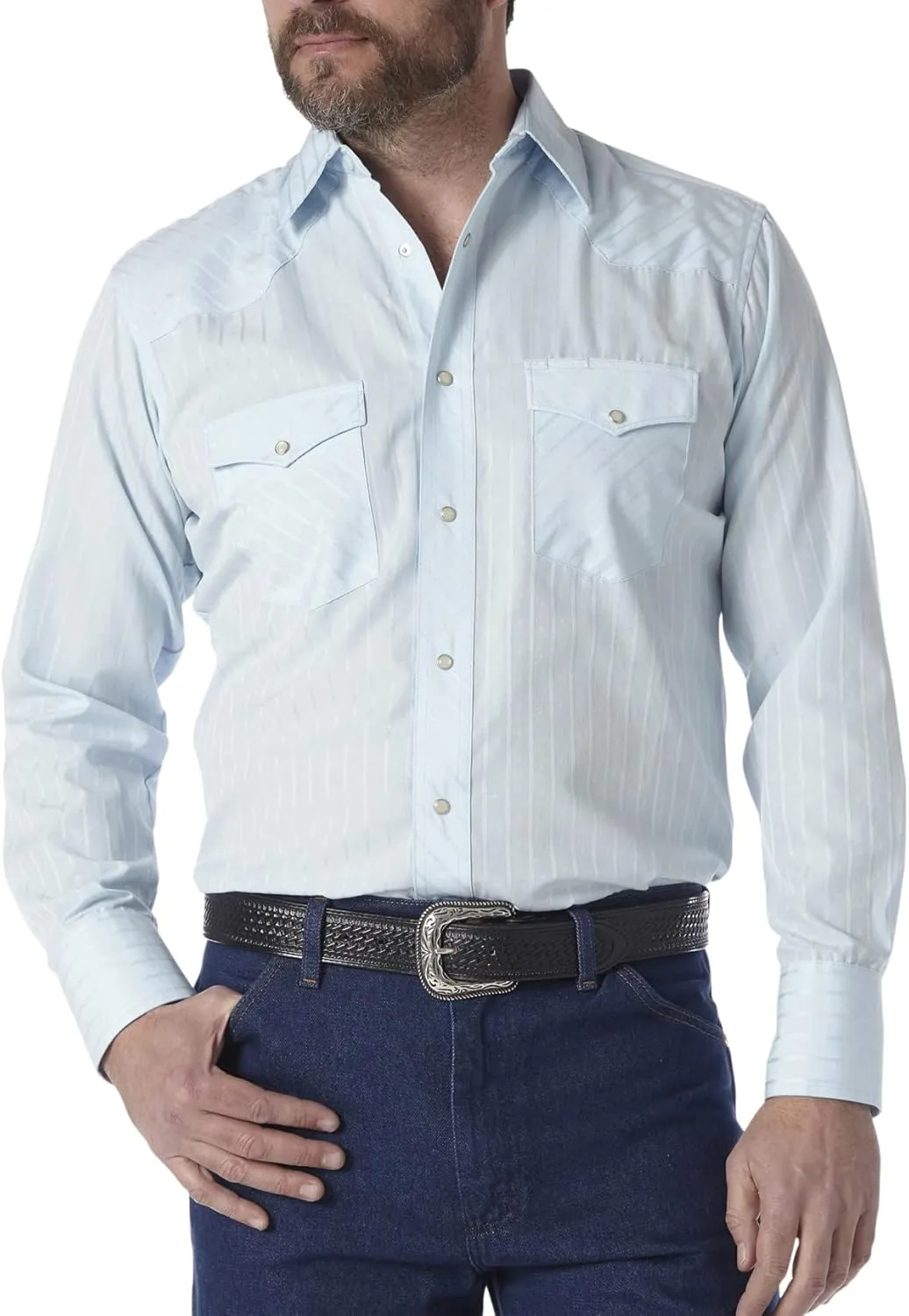 Wrangler Men's Logo Long Sleeve Western Snap Plaid Shirt