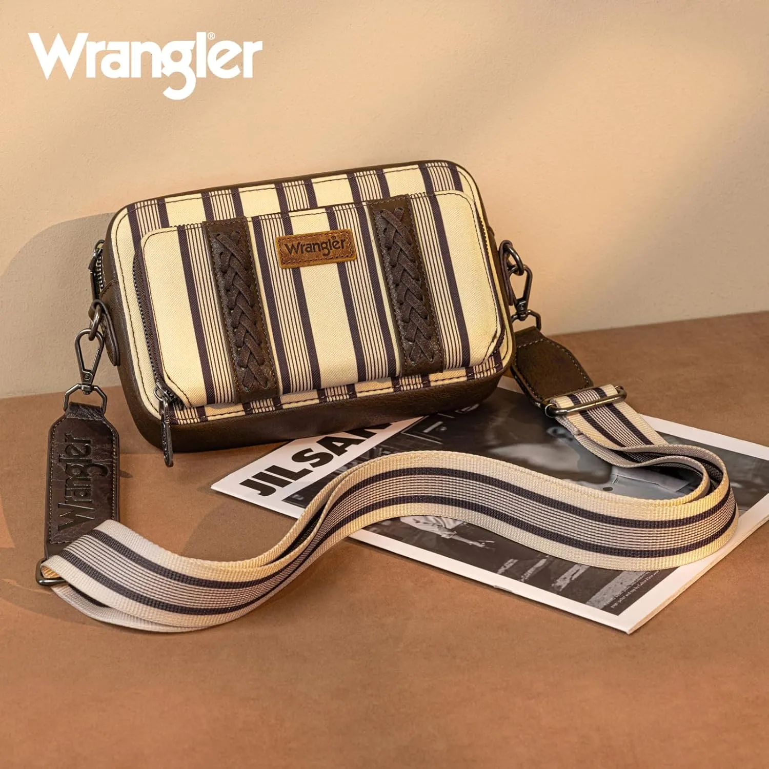 Wrangler Stripe Crossbody Bag for Women Western Cowgirl Crossbody Purses with Guitar Strap