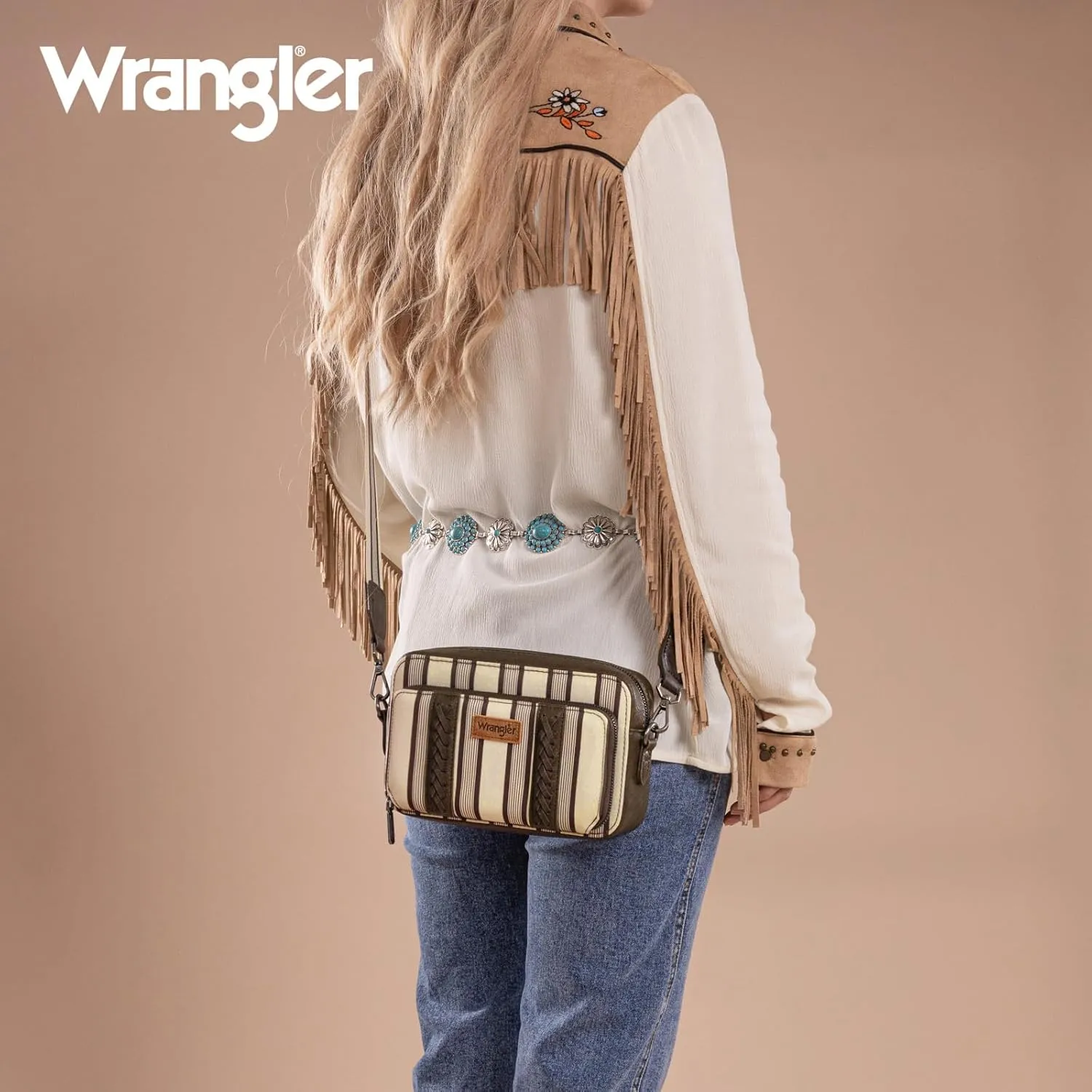 Wrangler Stripe Crossbody Bag for Women Western Cowgirl Crossbody Purses with Guitar Strap