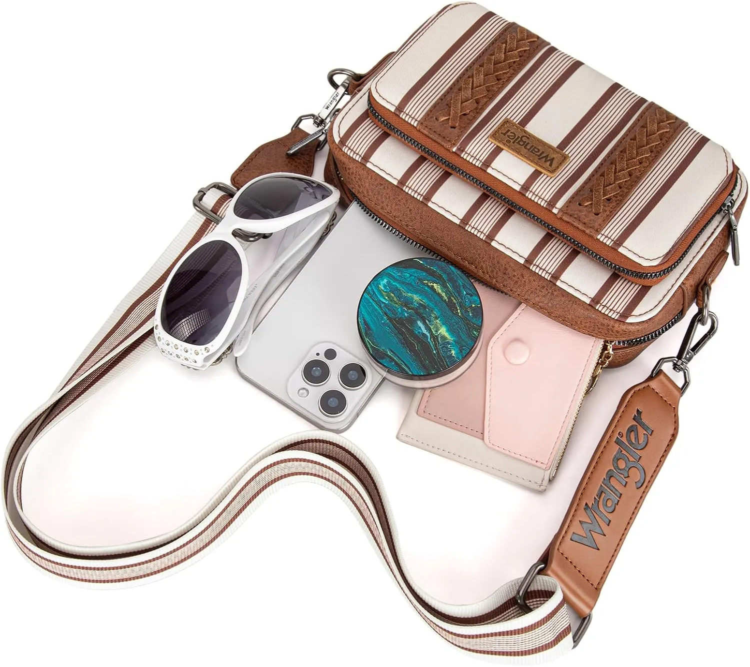 Wrangler Stripe Crossbody Bag for Women Western Cowgirl Crossbody Purses with Guitar Strap