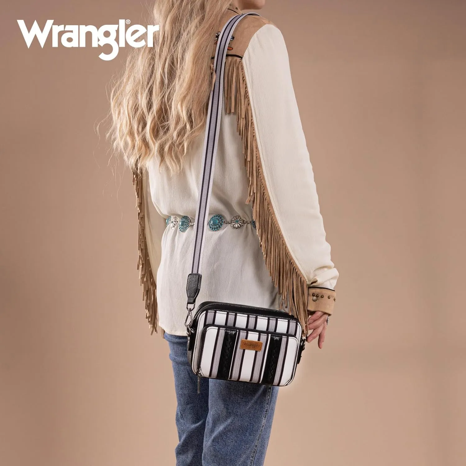 Wrangler Stripe Crossbody Bag for Women Western Cowgirl Crossbody Purses with Guitar Strap