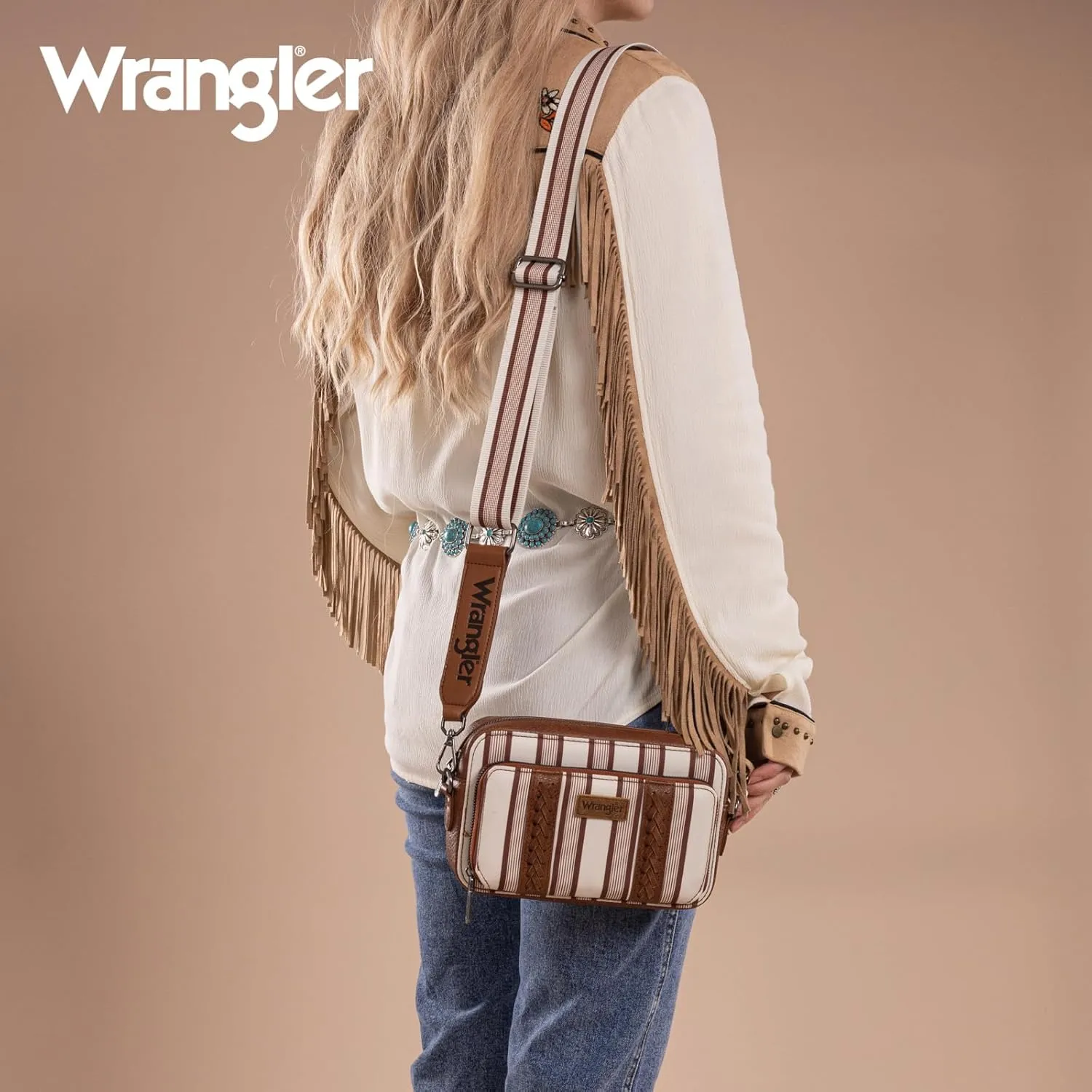 Wrangler Stripe Crossbody Bag for Women Western Cowgirl Crossbody Purses with Guitar Strap