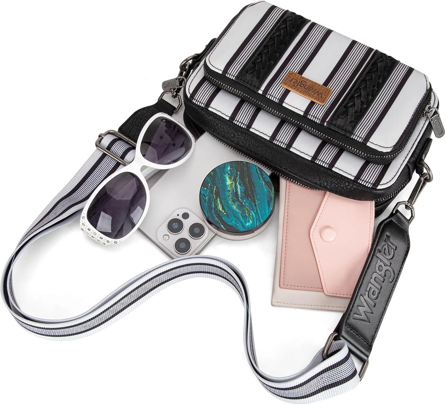 Wrangler Stripe Crossbody Bag for Women Western Cowgirl Crossbody Purses with Guitar Strap