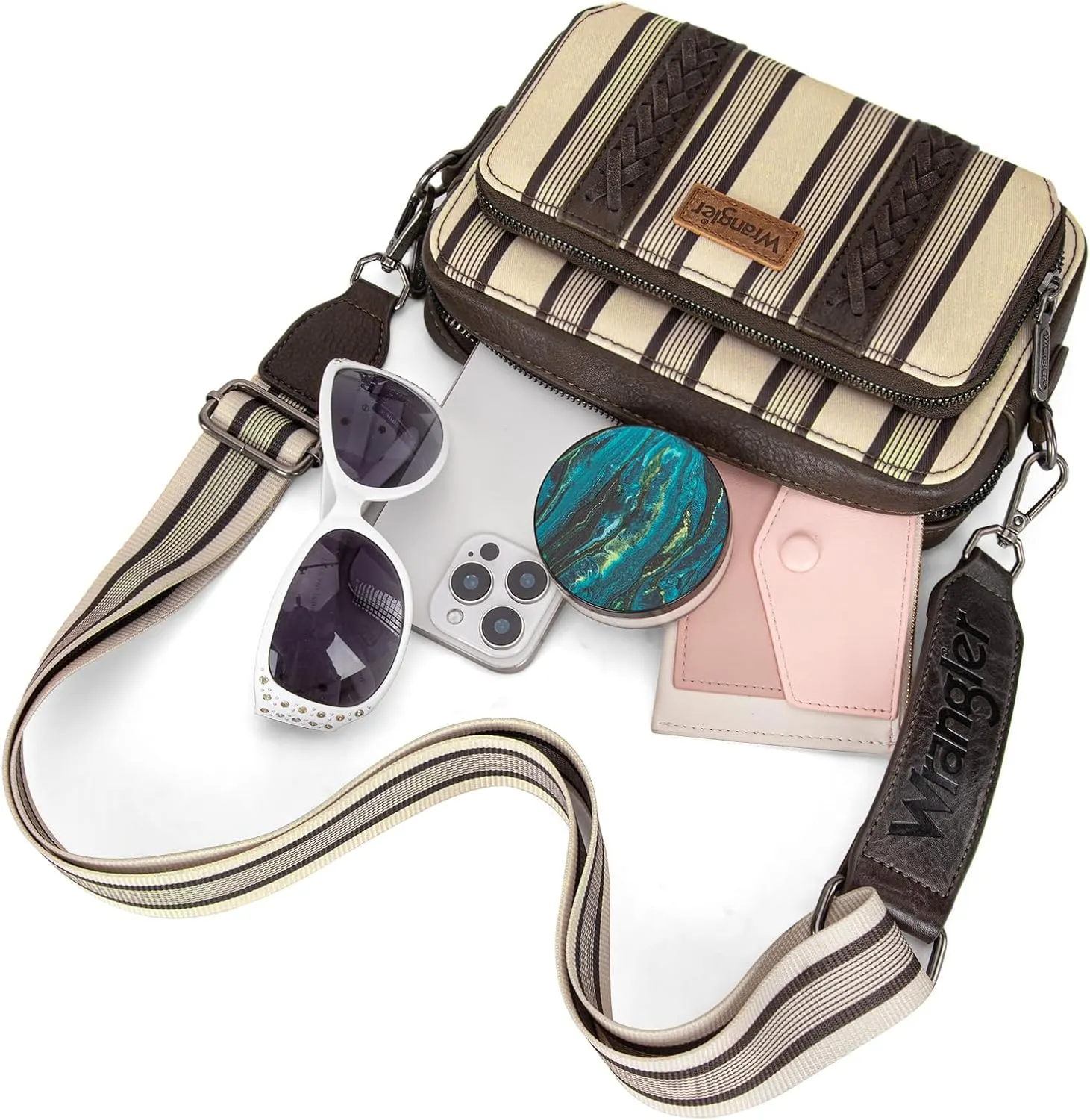Wrangler Stripe Crossbody Bag for Women Western Cowgirl Crossbody Purses with Guitar Strap
