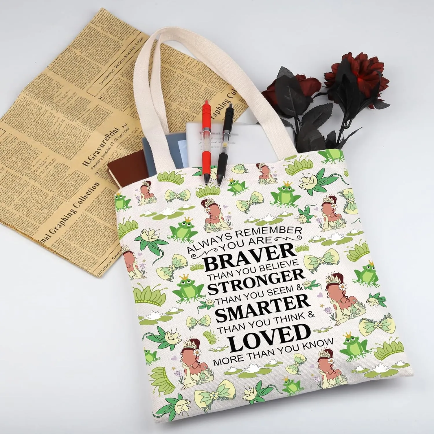 WSNANG Princess Tote Bag Frog Lover Shoulder Bag Frog Movie Princess Fans Gift Princess Birthday Gift for Daughter