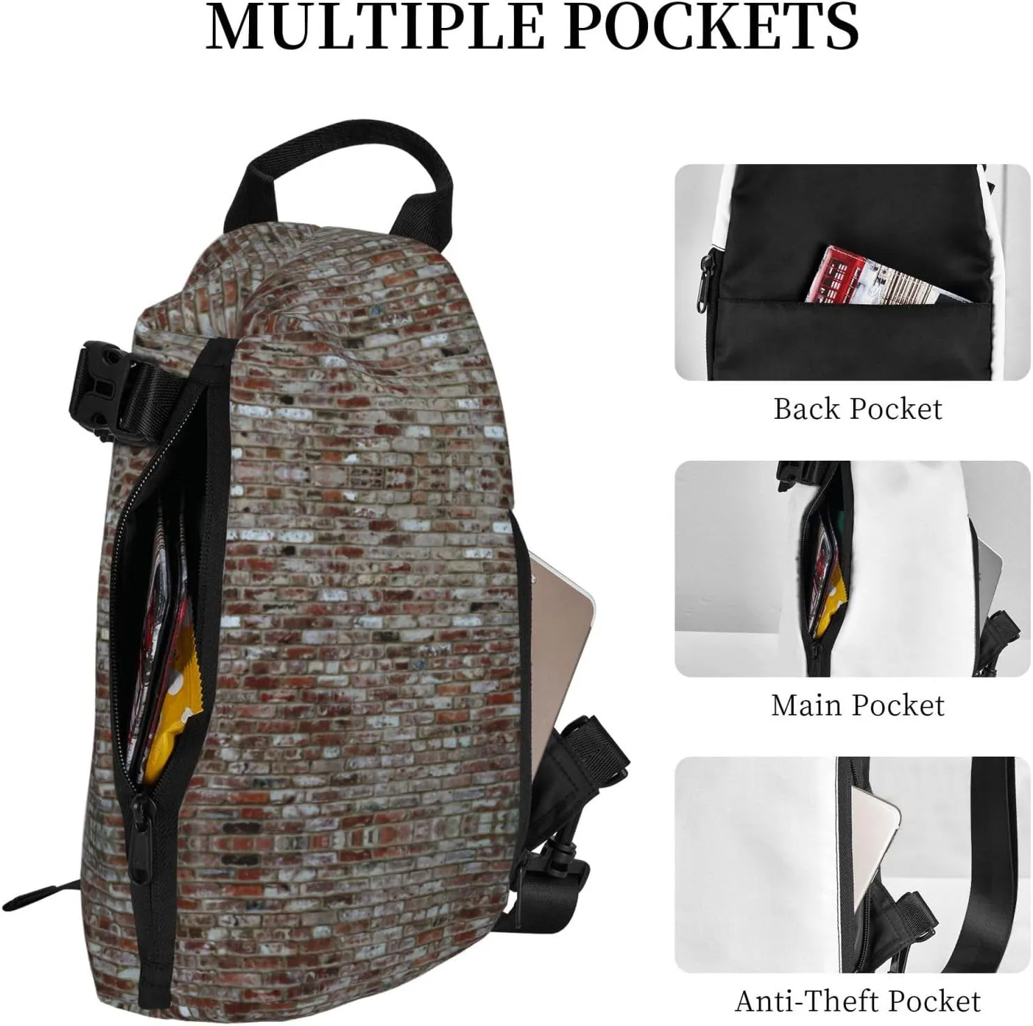 WURTON Brick Red Stone Print Crossbody Backpack Cross Pack Lightweight Sling Bag Travel, Hiking