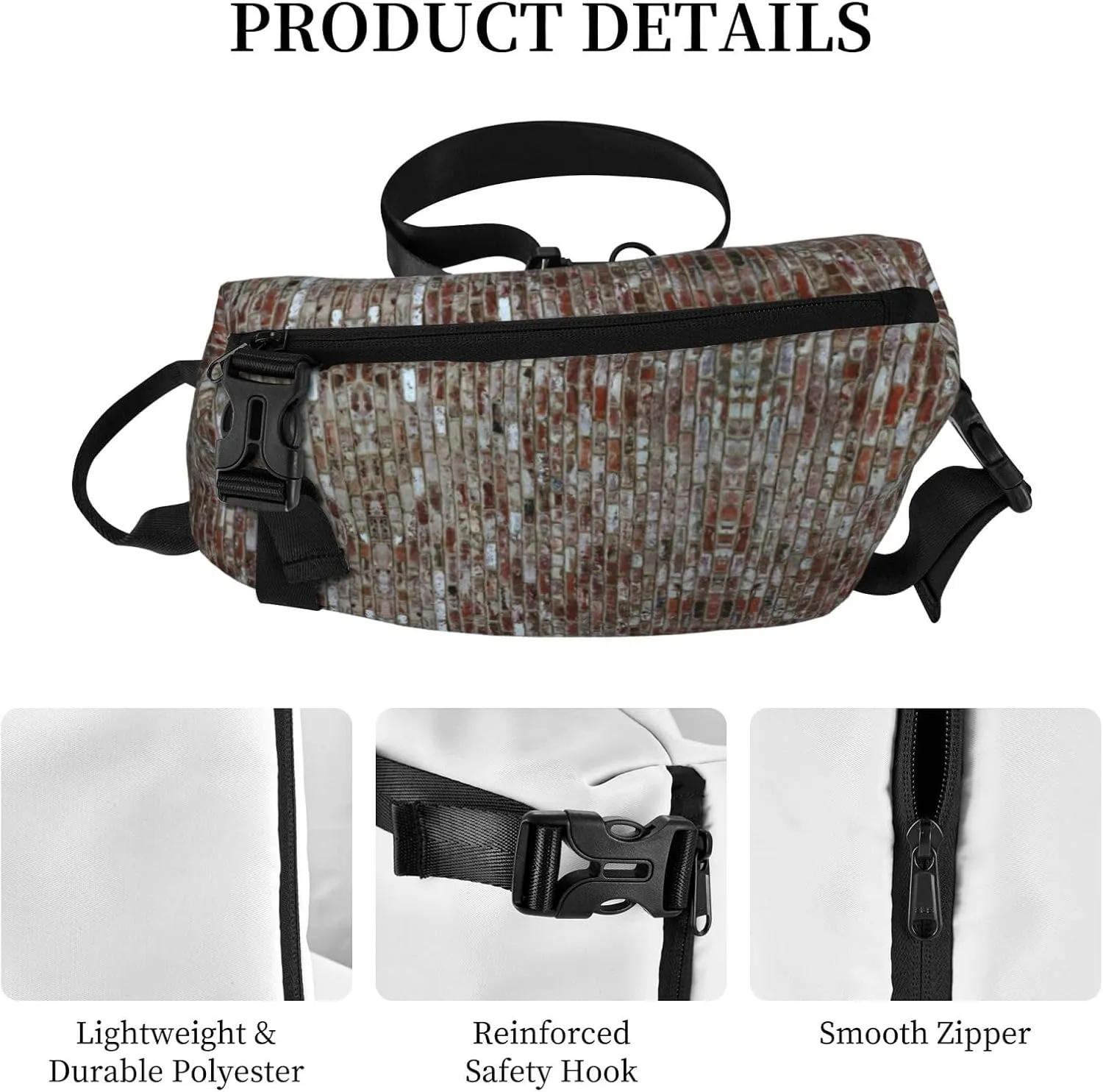 WURTON Brick Red Stone Print Crossbody Backpack Cross Pack Lightweight Sling Bag Travel, Hiking