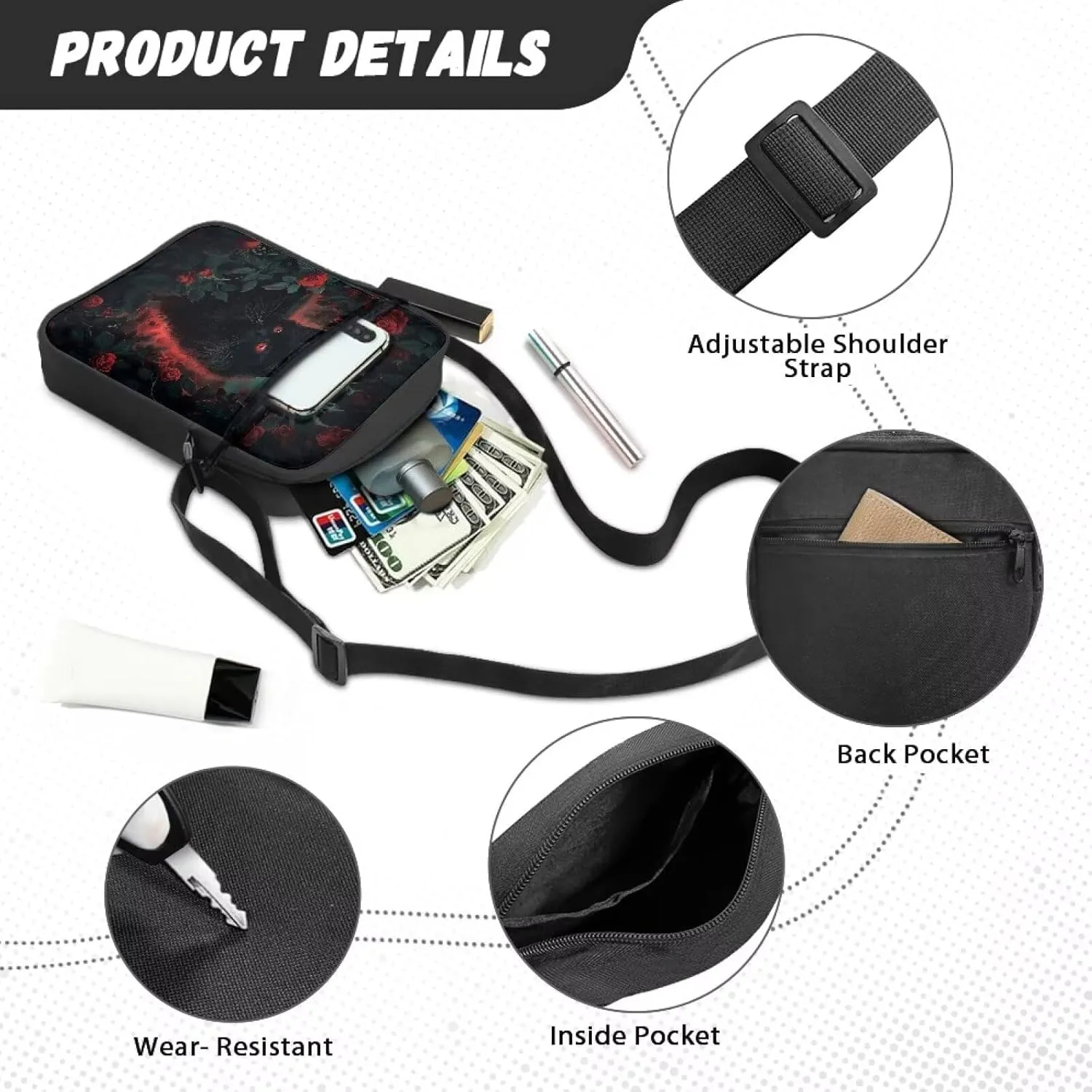 Xoenoiee Small Crossbody Bag Multi-pocket, Unisex Mini Messenger Bag Multi-functional Shoulder Bag for Outing Daily