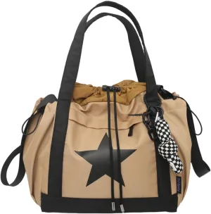 Y2K Aesthetic Crossbody Bag with Pendant Star Grunge Tote Bag Drawstring Bucket Bag Multi Pockets Shoulder Bag
