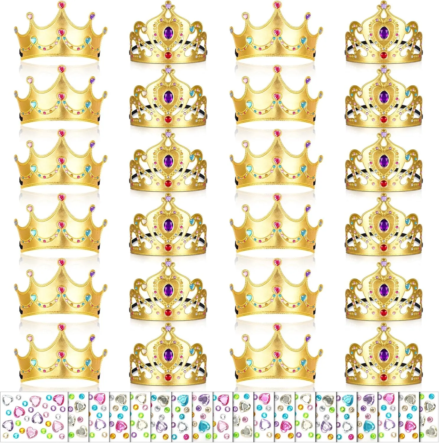 Yaomiao 44 Pcs Foam Crowns for Kids Princess Tiaras Crowns Bulk Diamond Sticker Making Kits for Birthday Party Supplies