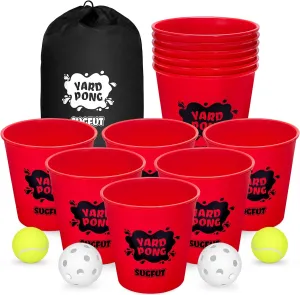 Yard Pong Outdoor Games Set, Yard Games with Durable Buckets, Balls and Carrying Bag, Backyard Toss Game, Outdoor Games for Adults, Family
