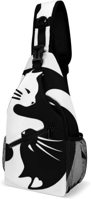 Yin Yang Lucky Cat Sling Backpack Multipurpose Crossbody Shoulder Bag Printed Chest Bag Travel Hiking Daypack