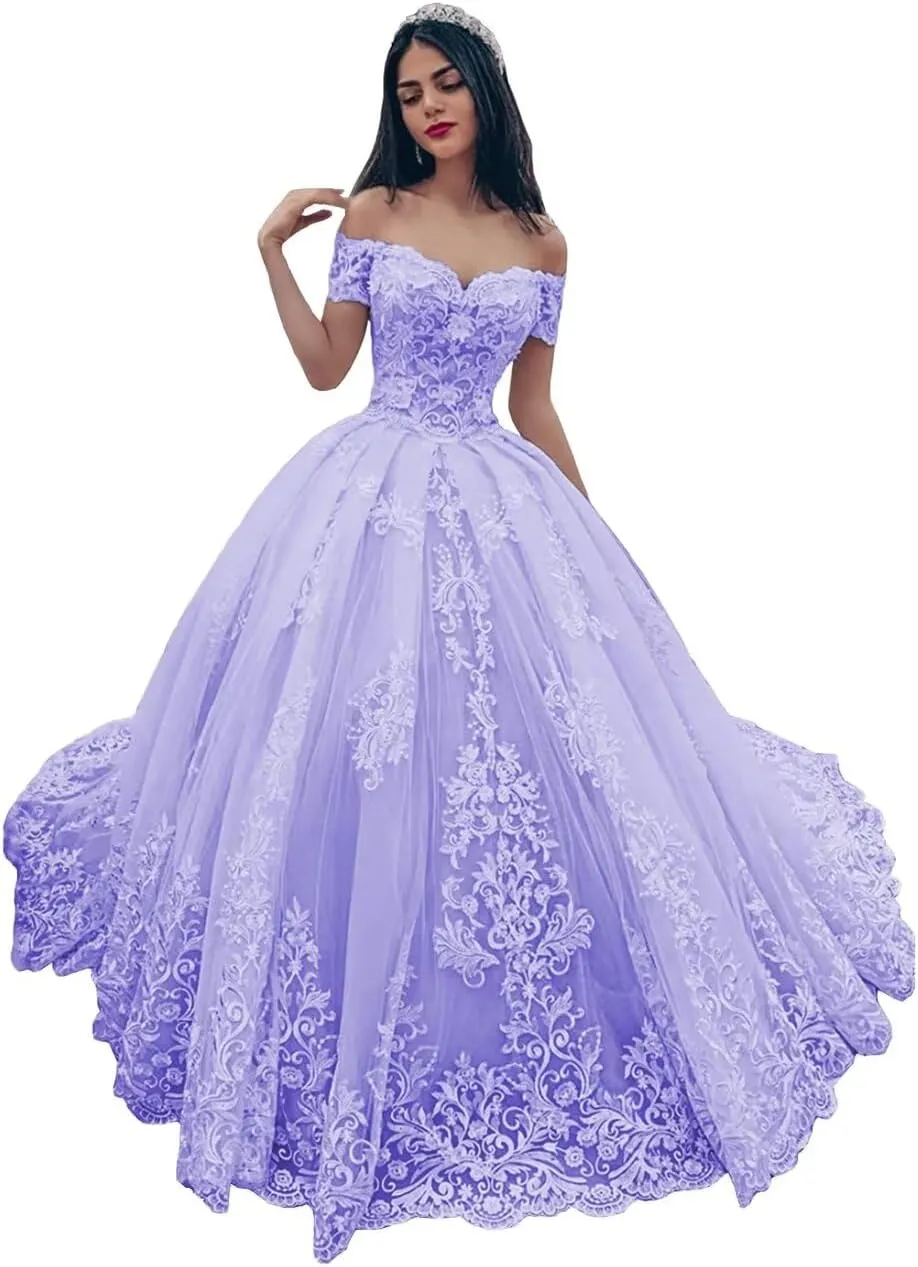 Youjiayi Long Off The Shoulder Wedding Dresses for Bride Princess A-Line Lace Bridal Gowns Sweetheart Tulle Wedding Gowns