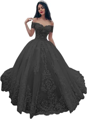 Youjiayi Long Off The Shoulder Wedding Dresses for Bride Princess A-Line Lace Bridal Gowns Sweetheart Tulle Wedding Gowns