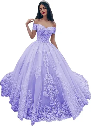 Youjiayi Long Off The Shoulder Wedding Dresses for Bride Princess A-Line Lace Bridal Gowns Sweetheart Tulle Wedding Gowns