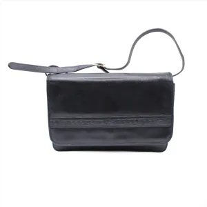 Yves Saint Laurent Black Embossed Lettering Leather Crossbody Bag Vintage