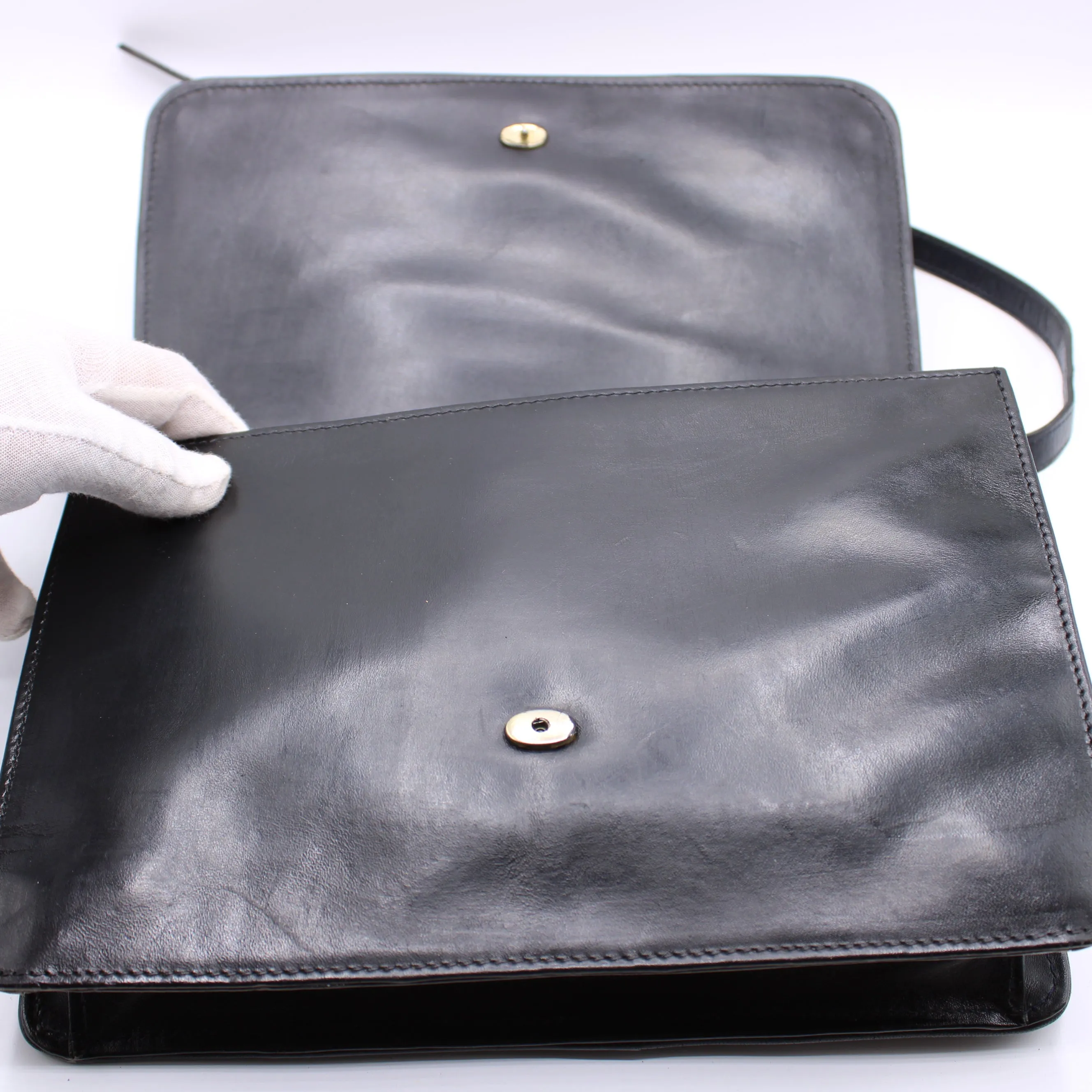 Yves Saint Laurent Black Embossed Lettering Leather Crossbody Bag Vintage