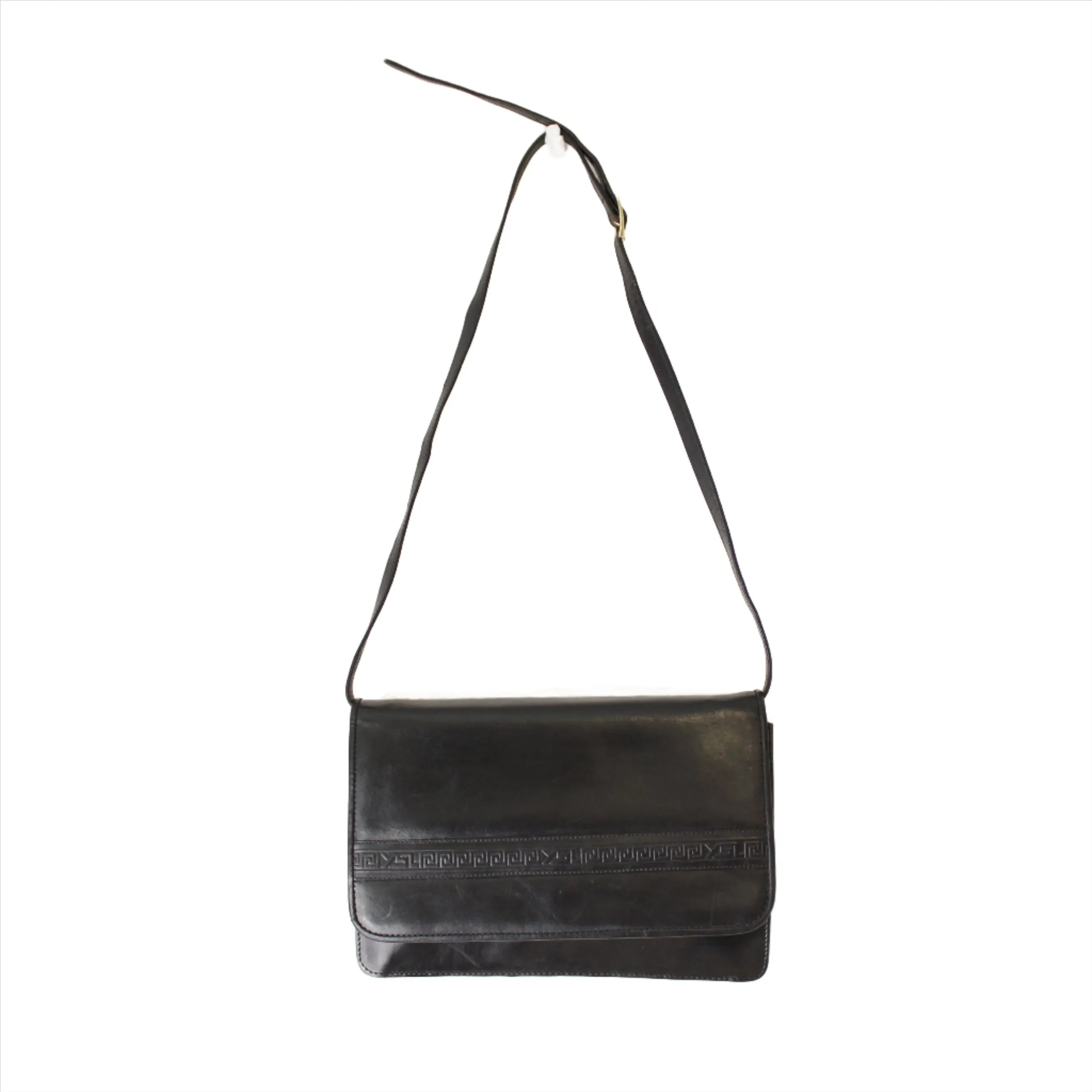 Yves Saint Laurent Black Embossed Lettering Leather Crossbody Bag Vintage