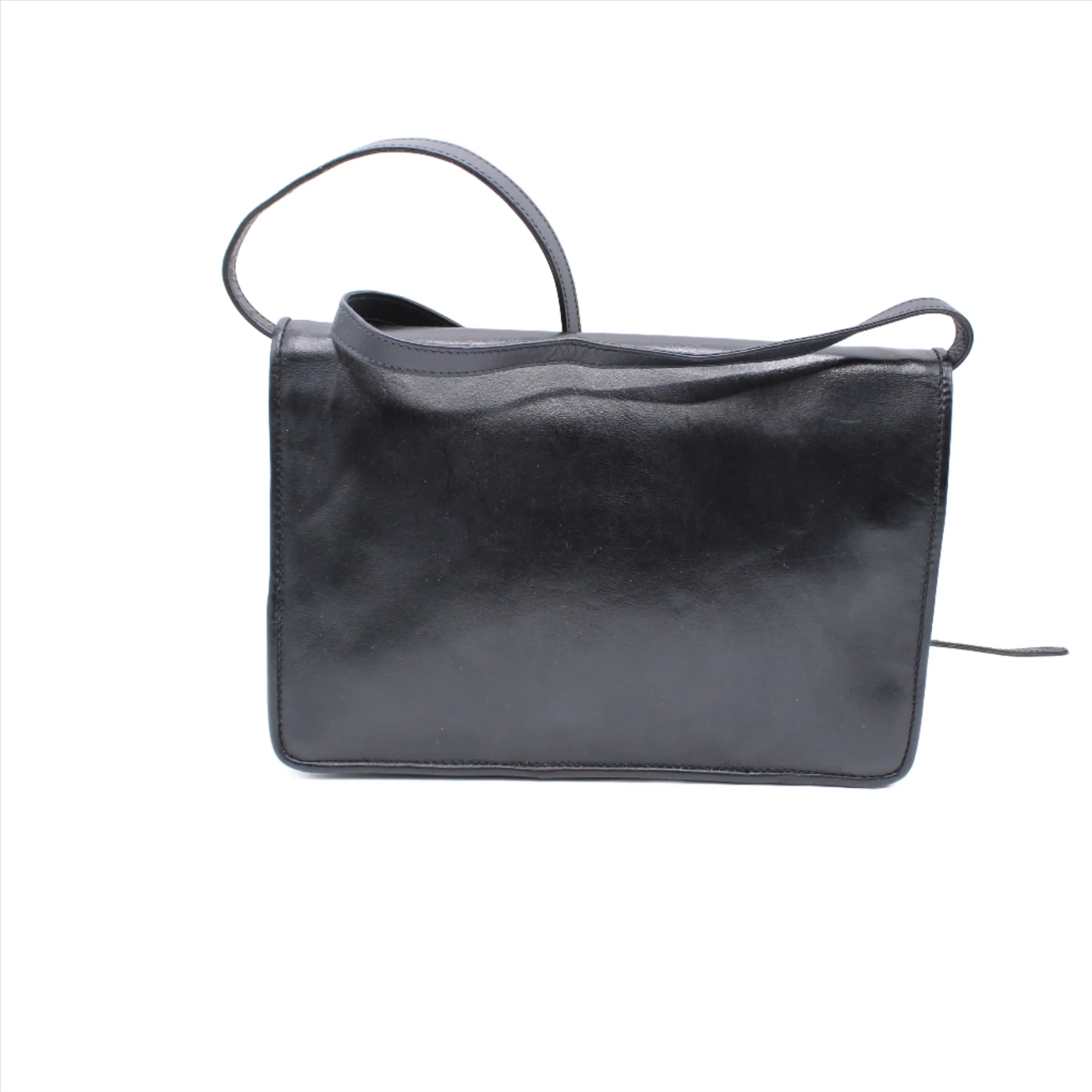 Yves Saint Laurent Black Embossed Lettering Leather Crossbody Bag Vintage