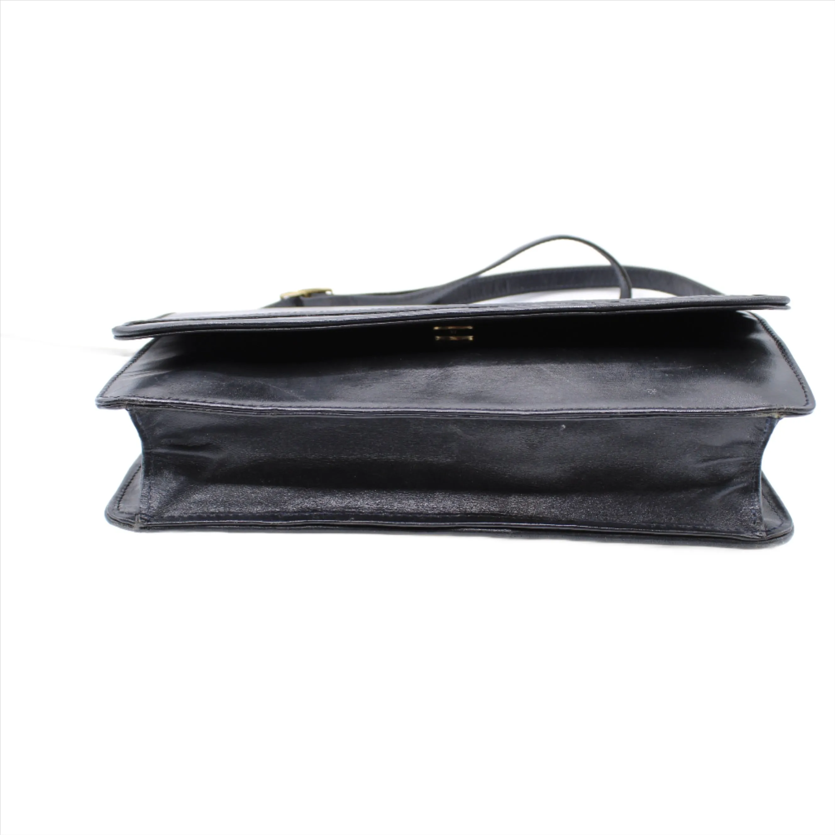 Yves Saint Laurent Black Embossed Lettering Leather Crossbody Bag Vintage