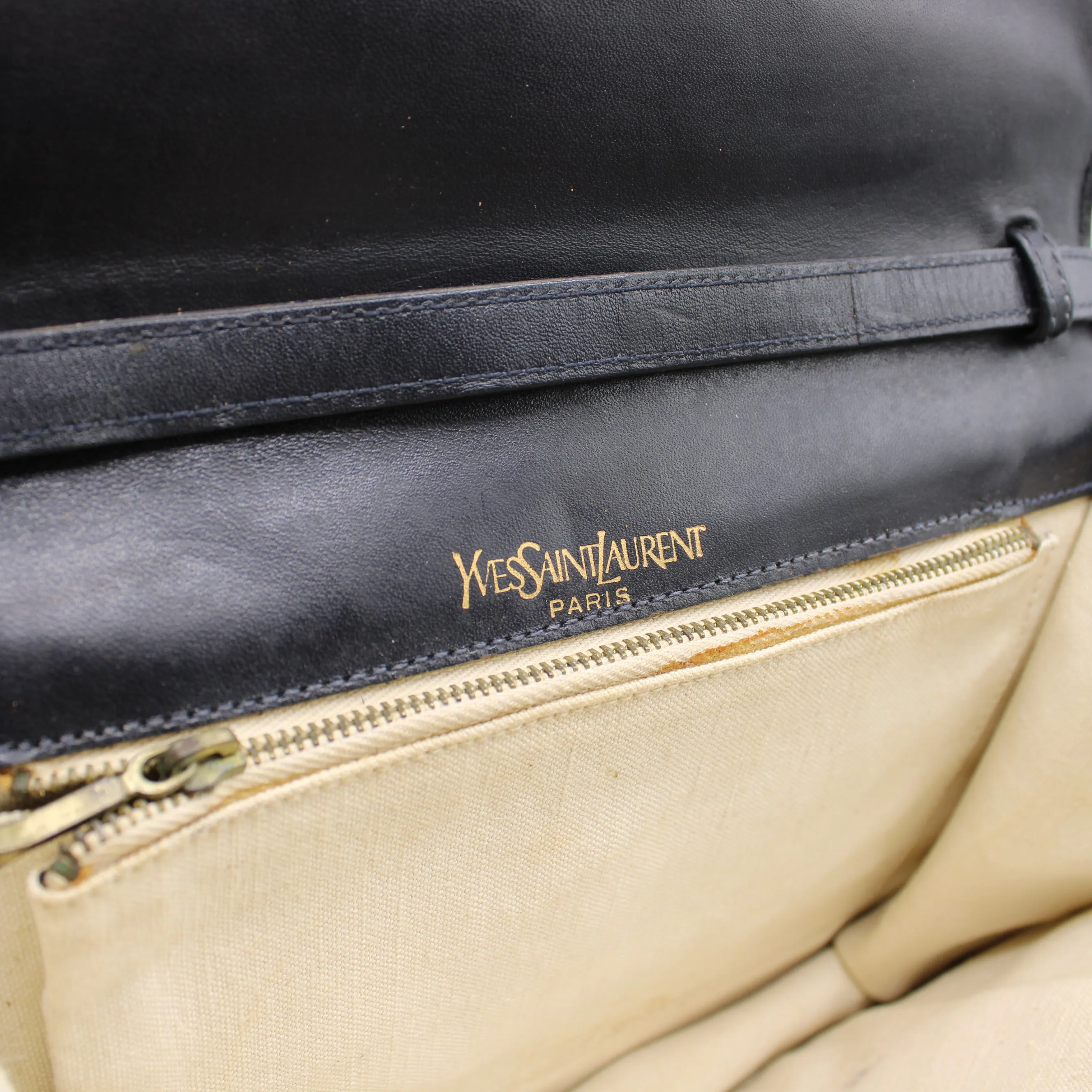 Yves Saint Laurent Black Embossed Lettering Leather Crossbody Bag Vintage