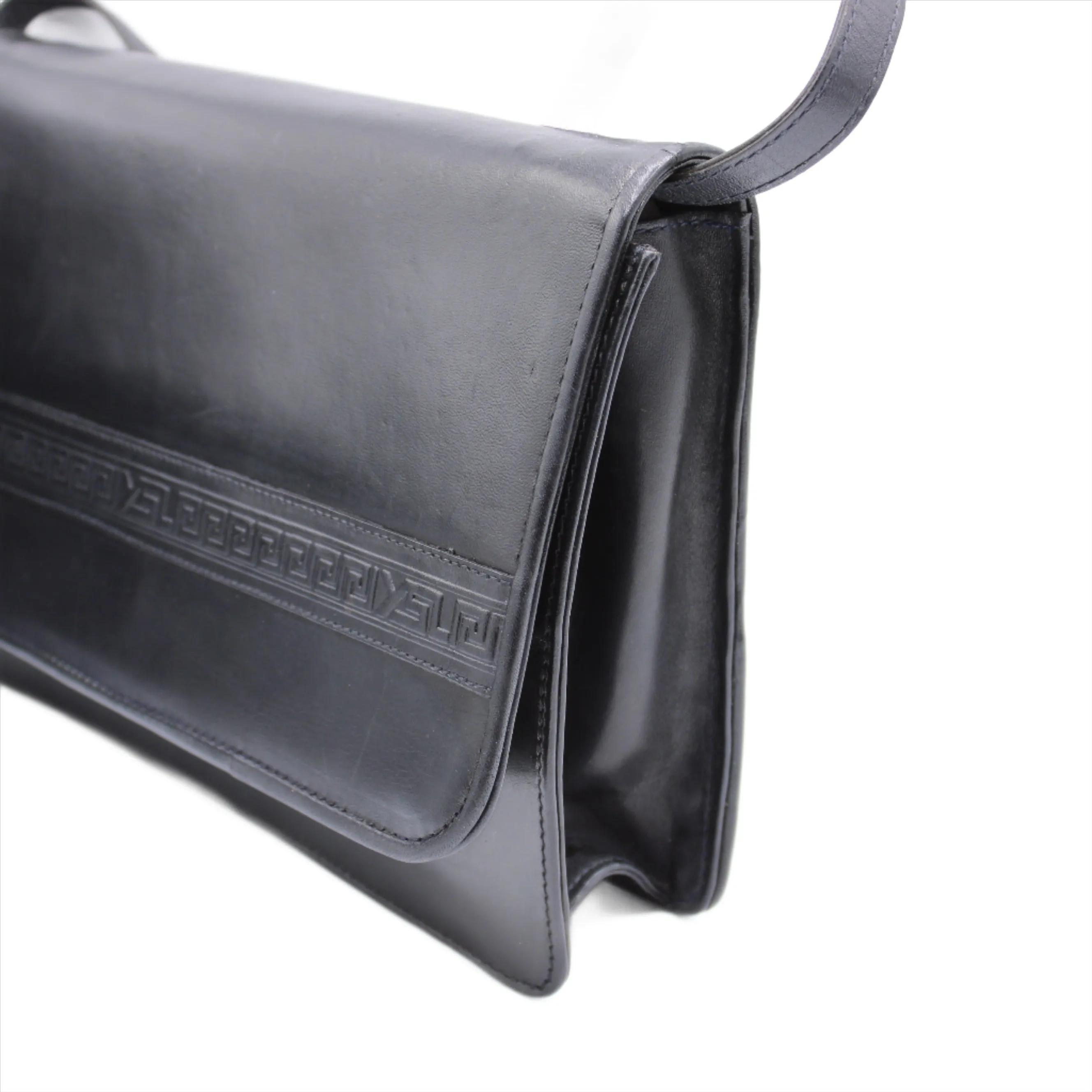 Yves Saint Laurent Black Embossed Lettering Leather Crossbody Bag Vintage