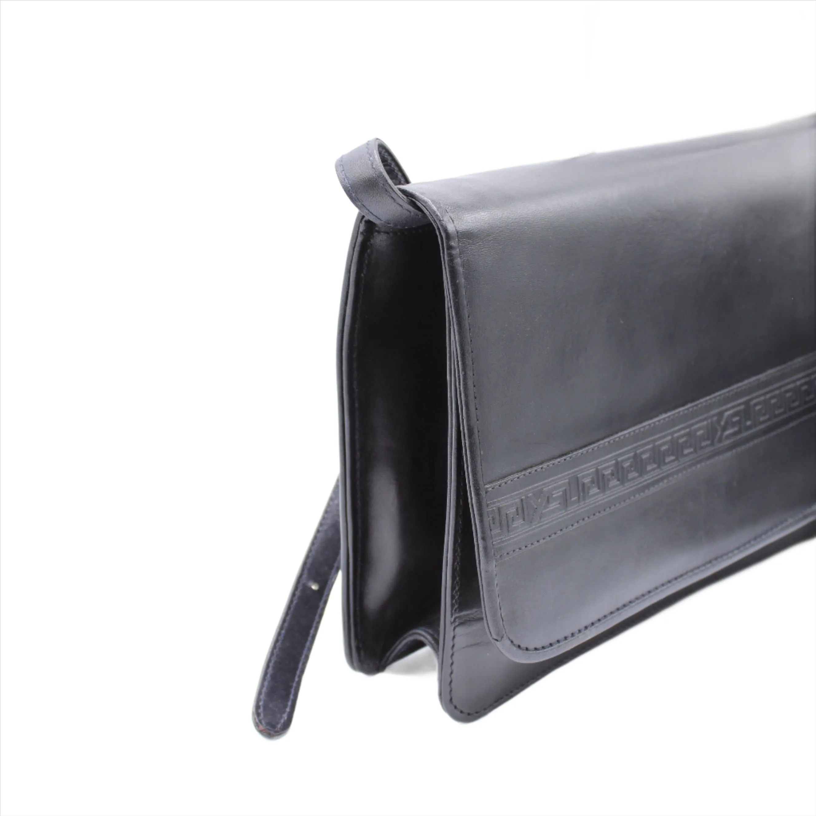 Yves Saint Laurent Black Embossed Lettering Leather Crossbody Bag Vintage