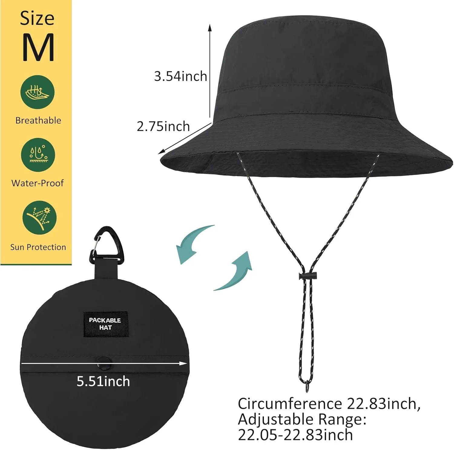 Zando Waterproof Bucket Hat for Women Outdoor Fishing Hat for Men Women Packable Summer Hat Hiking UV Protection Sun Hat