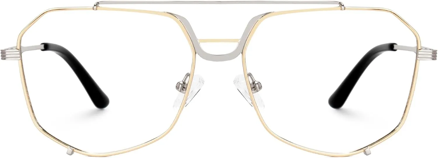 Zeelool Aviator Glasses for Men Oversized Metal Blue Light Glasses Classic Pilot Frame Non-prescription Eyeglasses