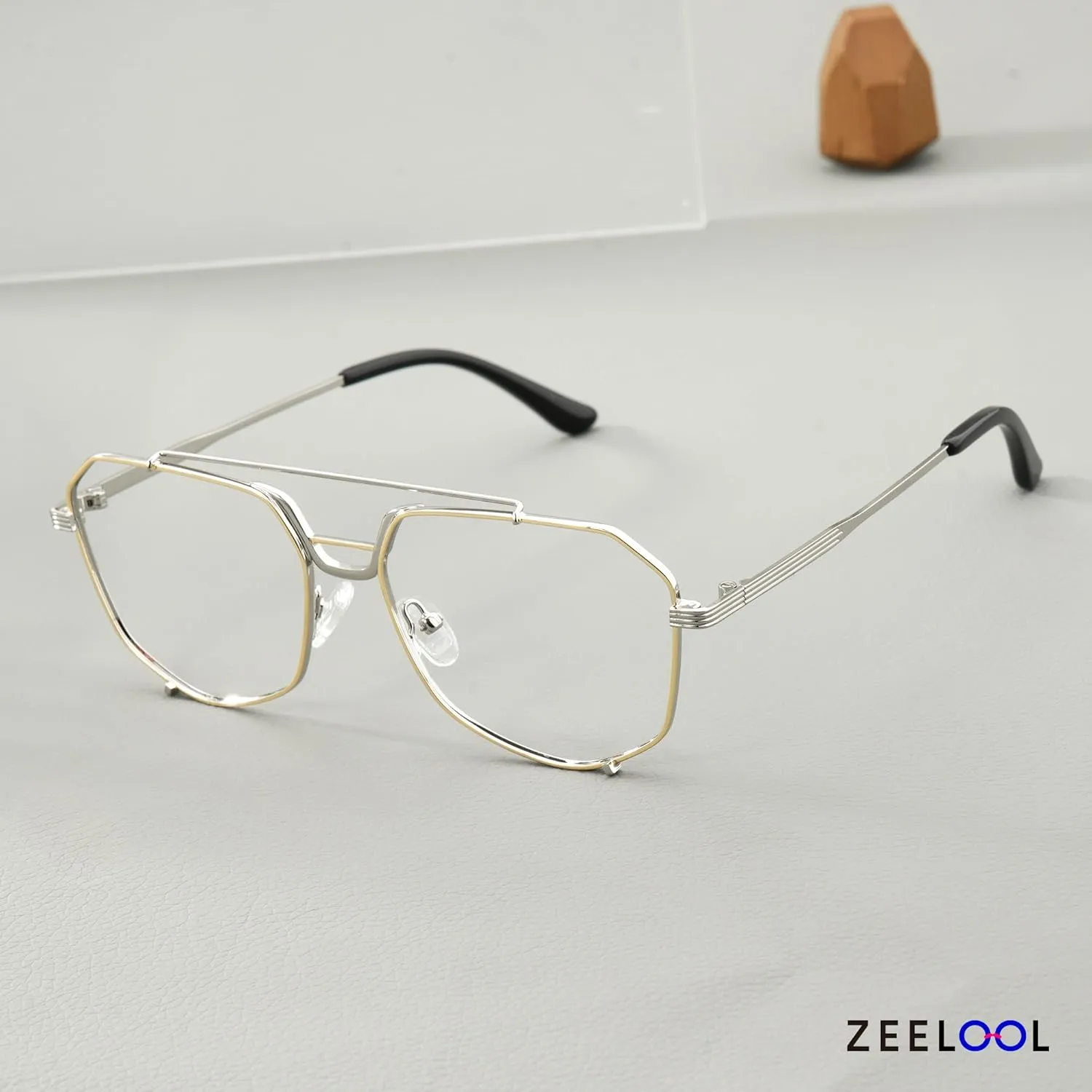 Zeelool Aviator Glasses for Men Oversized Metal Blue Light Glasses Classic Pilot Frame Non-prescription Eyeglasses