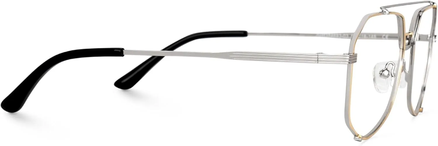 Zeelool Aviator Glasses for Men Oversized Metal Blue Light Glasses Classic Pilot Frame Non-prescription Eyeglasses