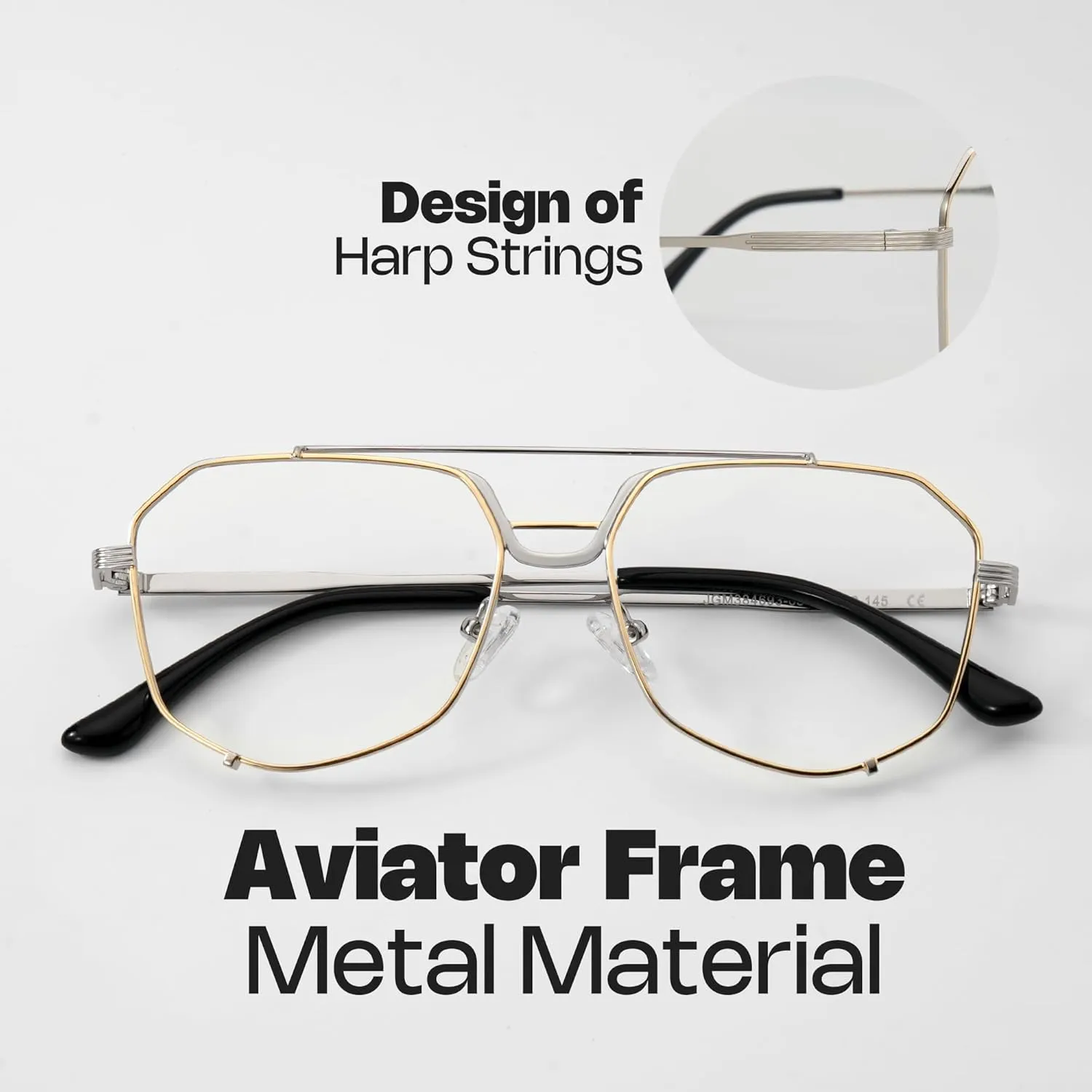 Zeelool Aviator Glasses for Men Oversized Metal Blue Light Glasses Classic Pilot Frame Non-prescription Eyeglasses