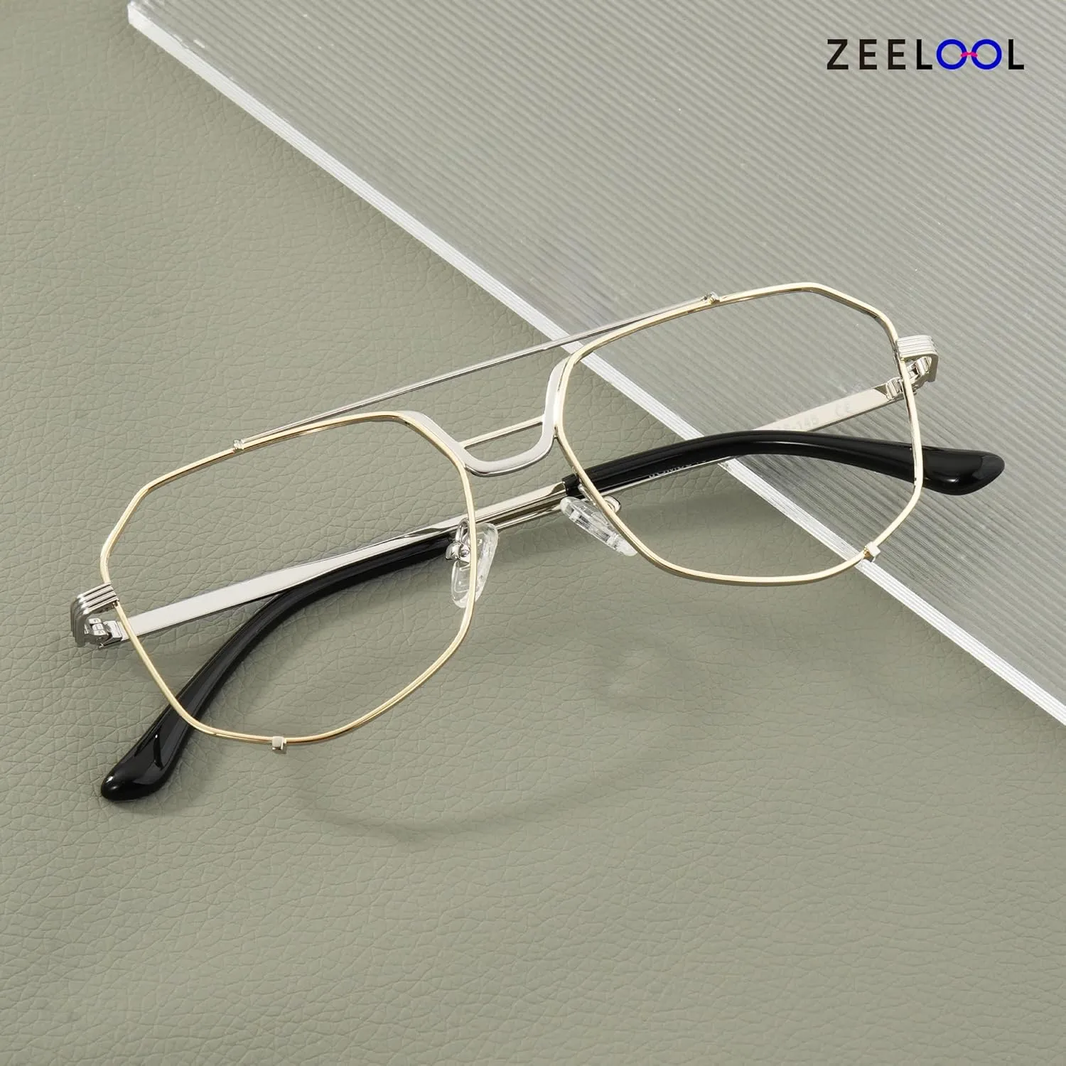 Zeelool Aviator Glasses for Men Oversized Metal Blue Light Glasses Classic Pilot Frame Non-prescription Eyeglasses