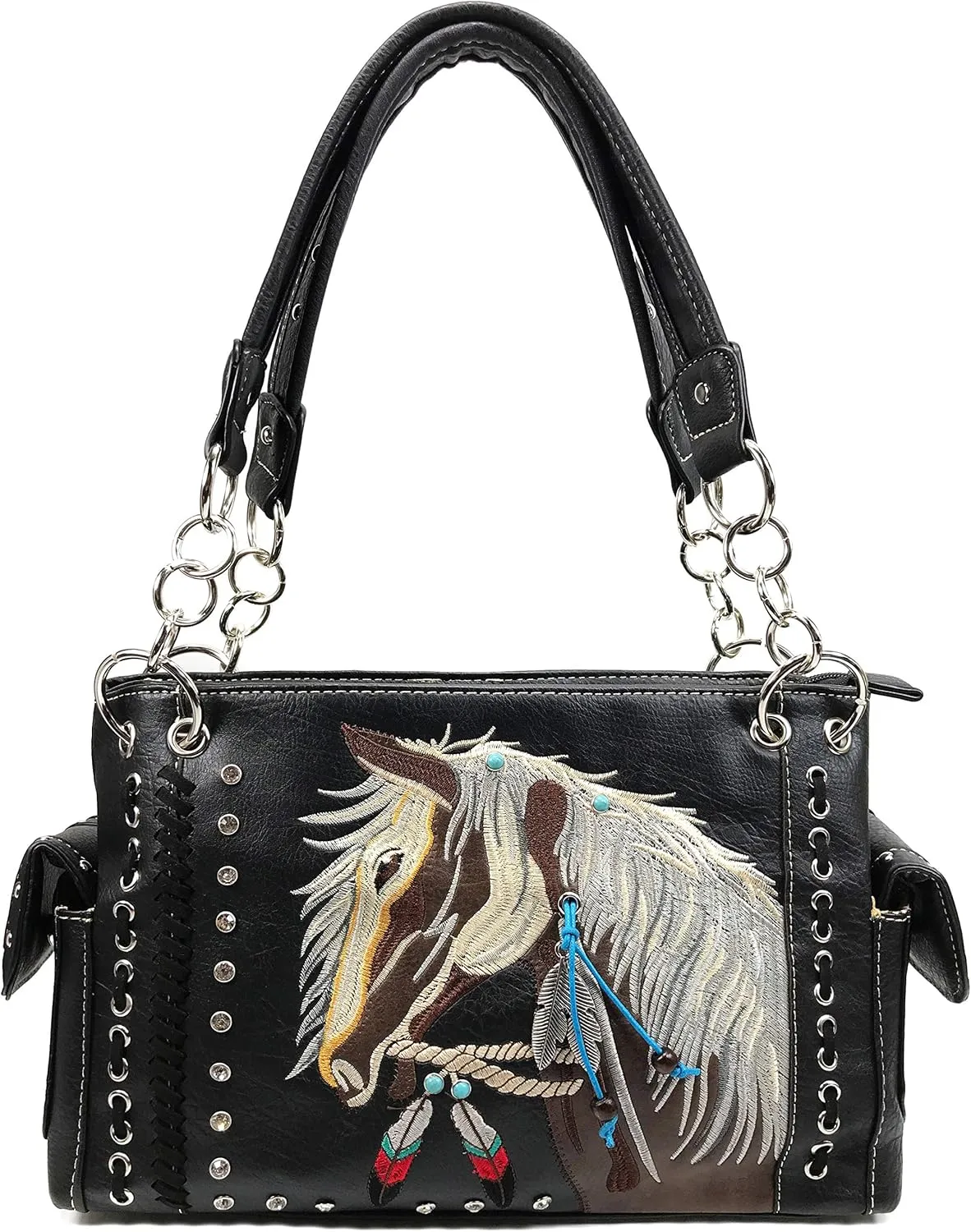Zelris Dakota Dales Pony Horse Embroidery Mane Western Country Women Conceal Carry CCW Shoulder Handbag Purse with Wallet Set