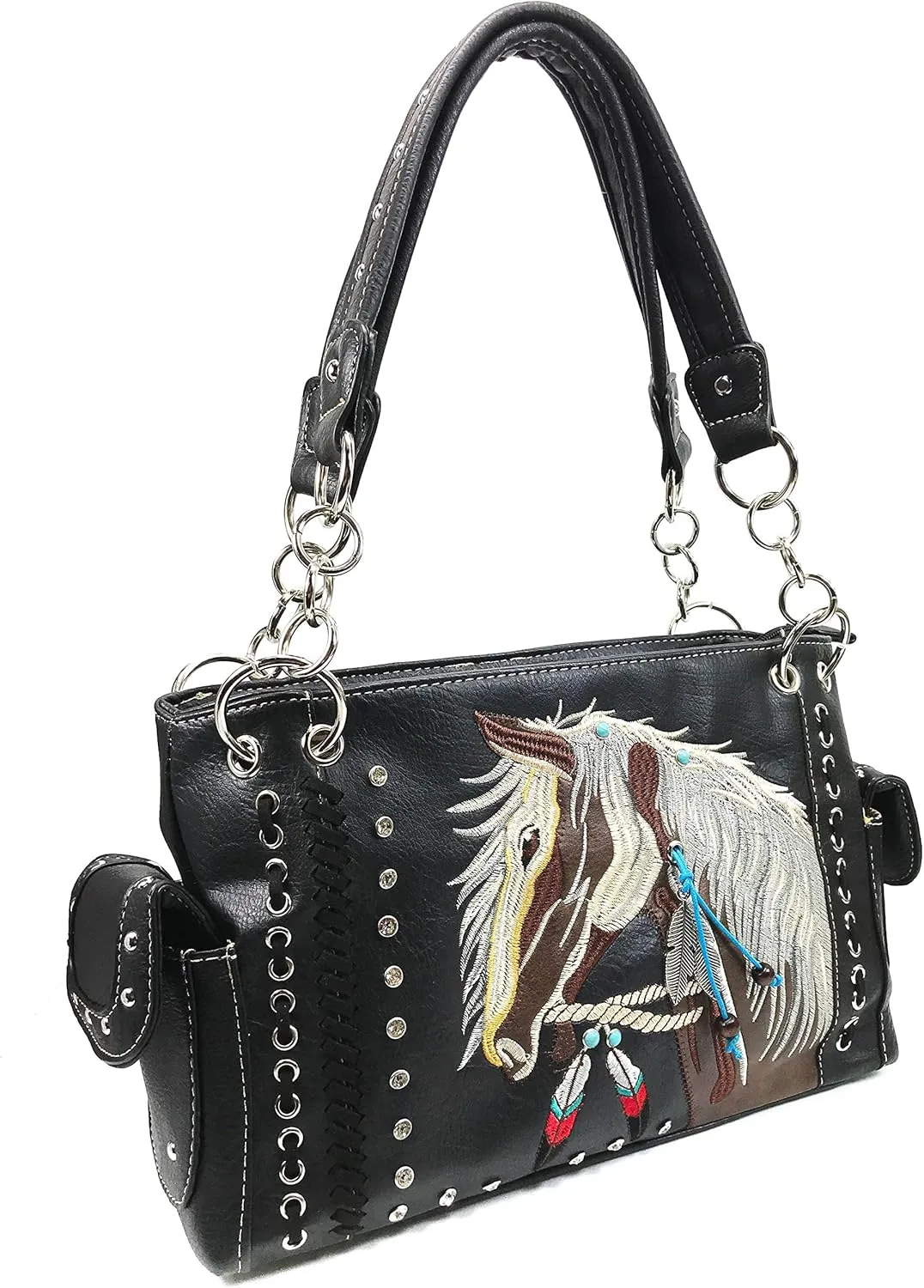 Zelris Dakota Dales Pony Horse Embroidery Mane Western Country Women Conceal Carry CCW Shoulder Handbag Purse with Wallet Set