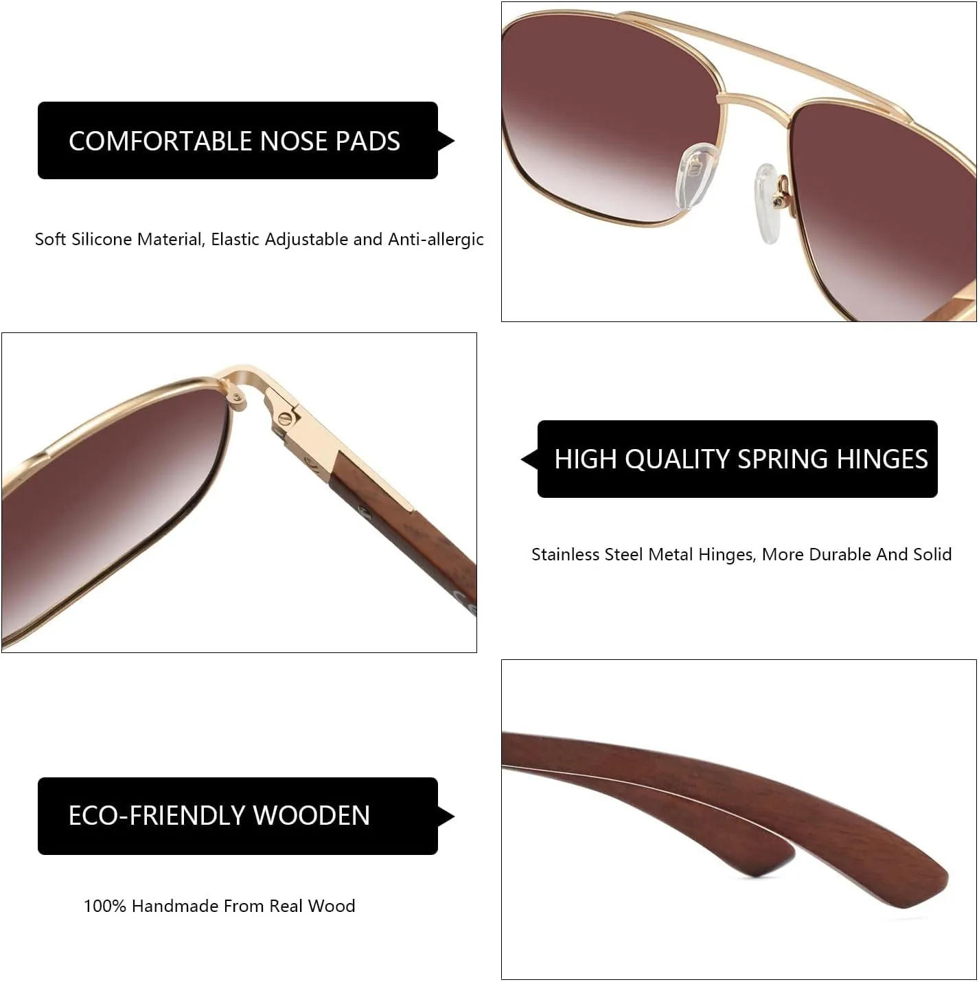 ZENOTTIC Aviator Wood Polarized Sunglasses for Men 100% UV Protection Fishing Driving Golf
