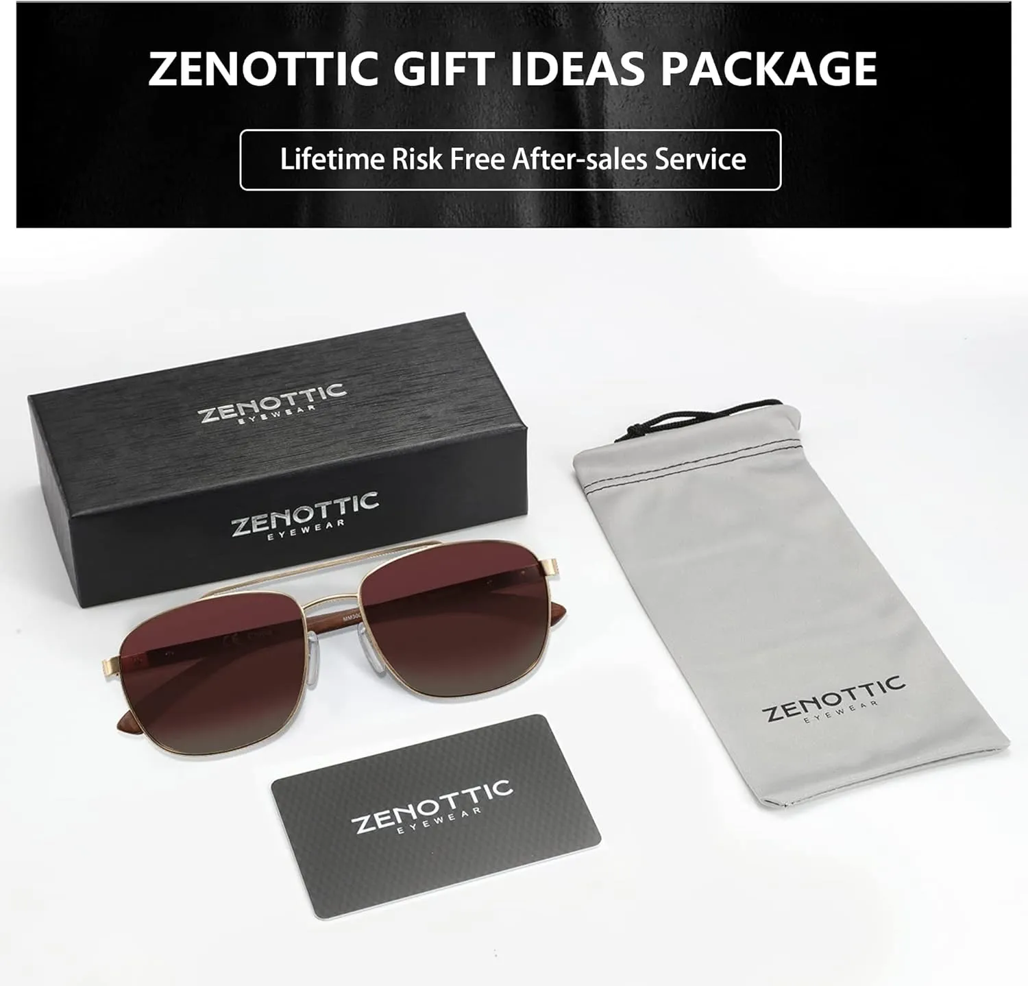 ZENOTTIC Aviator Wood Polarized Sunglasses for Men 100% UV Protection Fishing Driving Golf