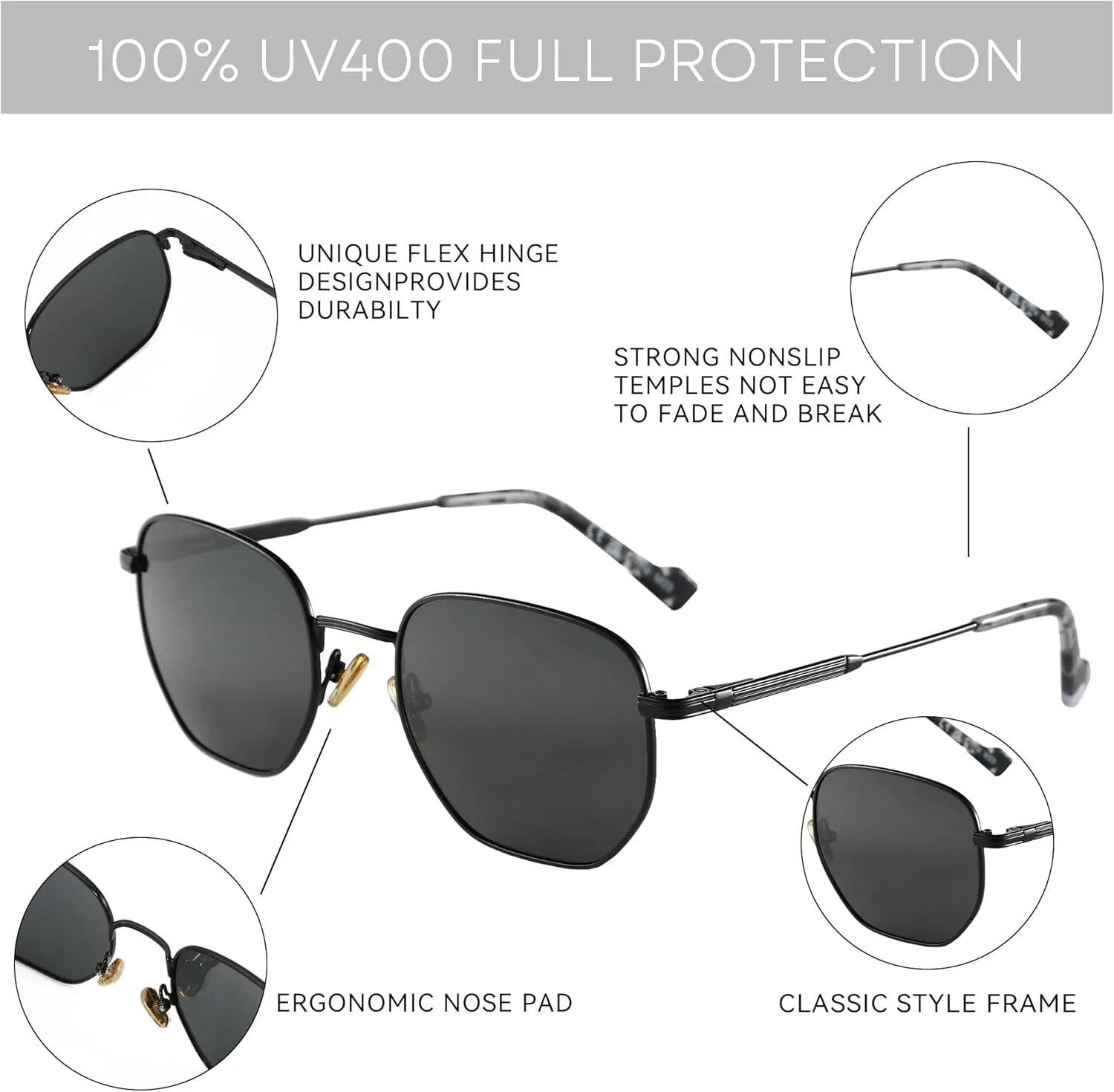 ZENOTTIC Hexagon Polarized Retro Sunglasses for Men Women-Vintage Metal Frame Design UV Protection Trendy Fashion Shades