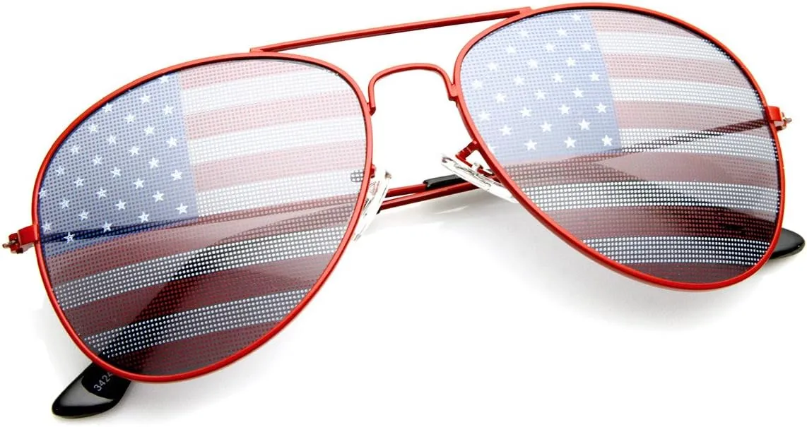 zeroUV American Flag USA Classic Teardrop Metal Aviator Sunglasses