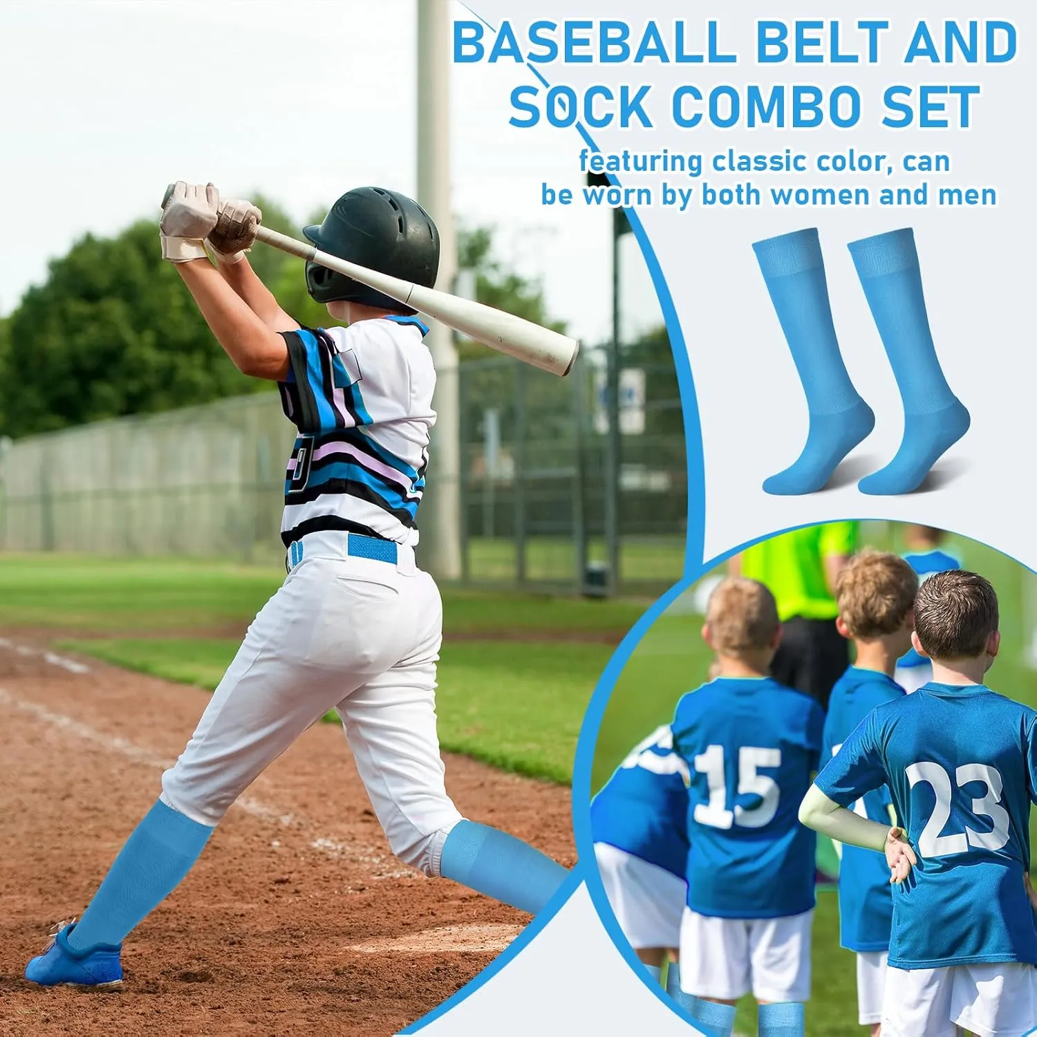 Zhanmai Baseball Belt and Socks Combo Adjustable Softball Socks and Elastic Waist Belt for Youth Boys Girls, Adult
