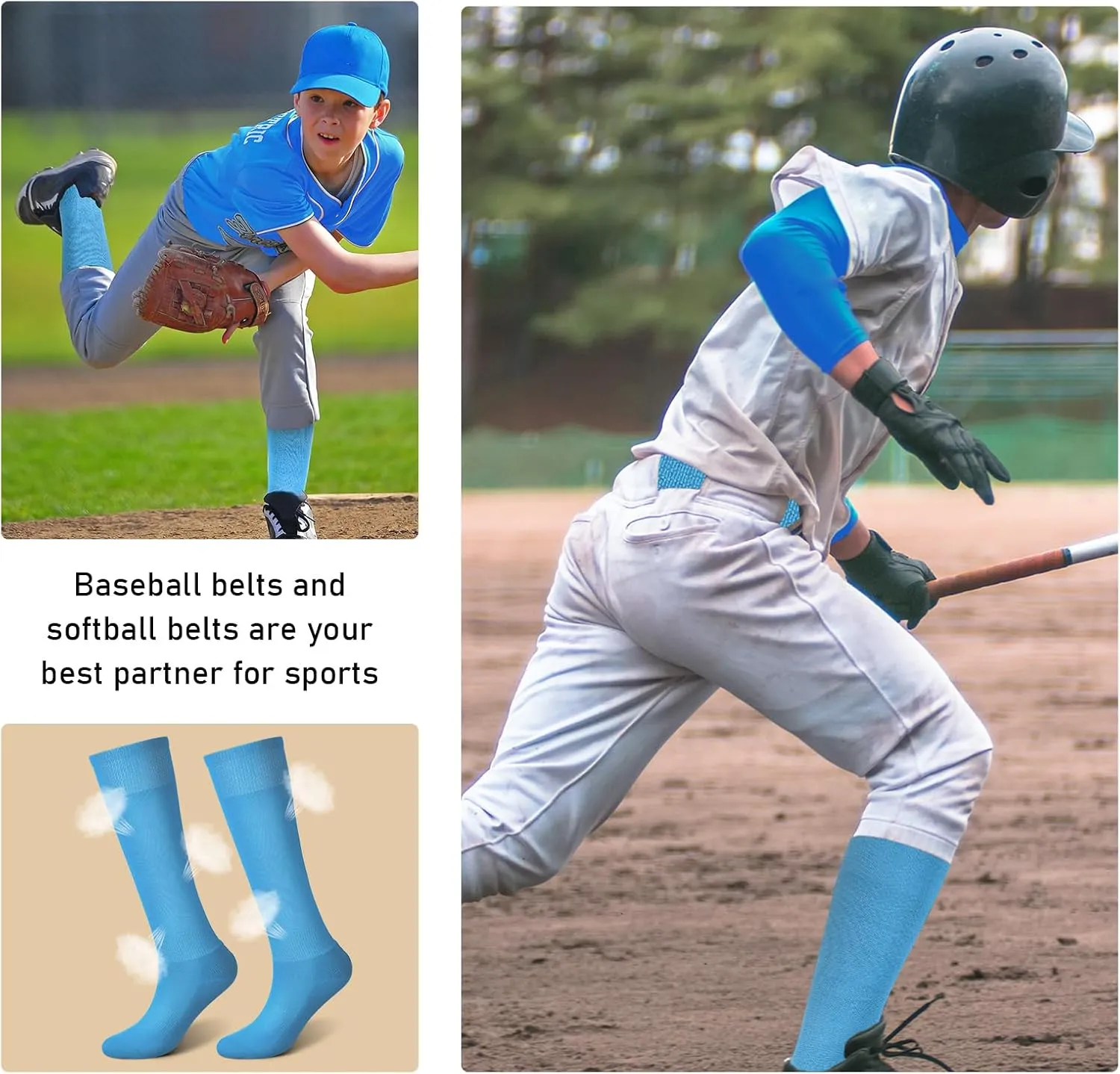 Zhanmai Baseball Belt and Socks Combo Adjustable Softball Socks and Elastic Waist Belt for Youth Boys Girls, Adult