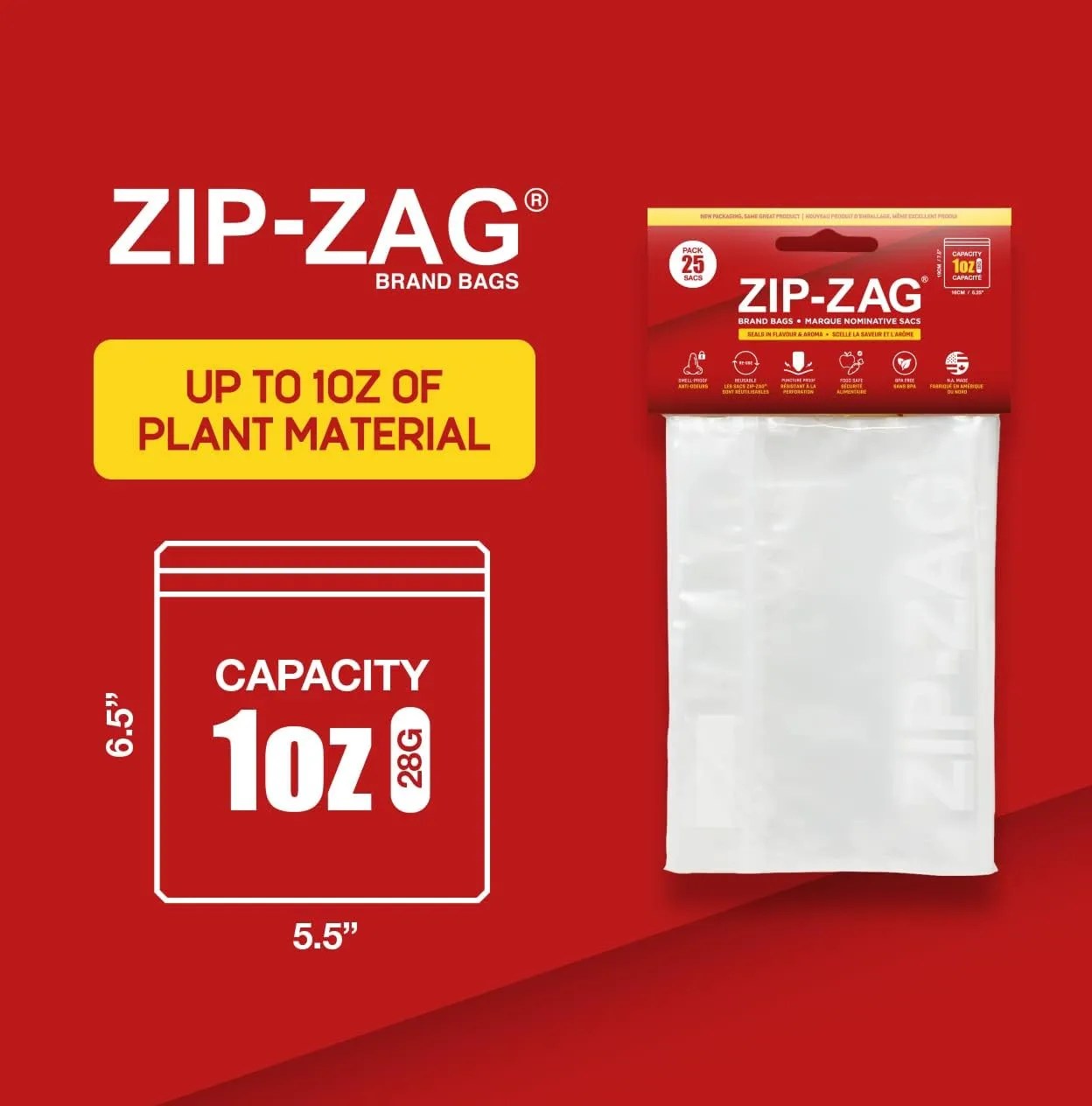 Zip Zag Bag (1 oz) 25x Small Zipper Sandwich Bags (7.5" x 6.25") Say Goodbye to Stale Herbs And Spices With Food Safe Zipper bags | Resealable, Reusable, Washable, Airtight Bags
