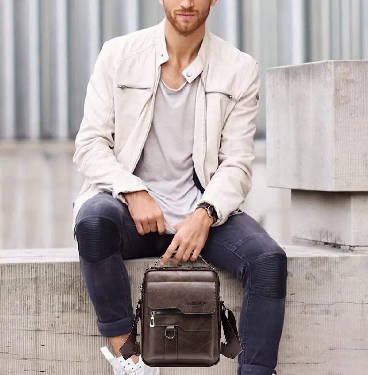 Zipper Buckle Leather Messenger Bag Crossbody Shoulder Bag Vintage Handle Bags